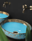 Umywalka Nablatowa Rea Margot Blue/Gold