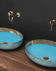 Umywalka Nablatowa Rea Margot Blue/Gold