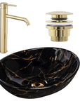 Zestaw Sofia black marble + bateria wysoka Lungo gold + korek uniwersalny złoty