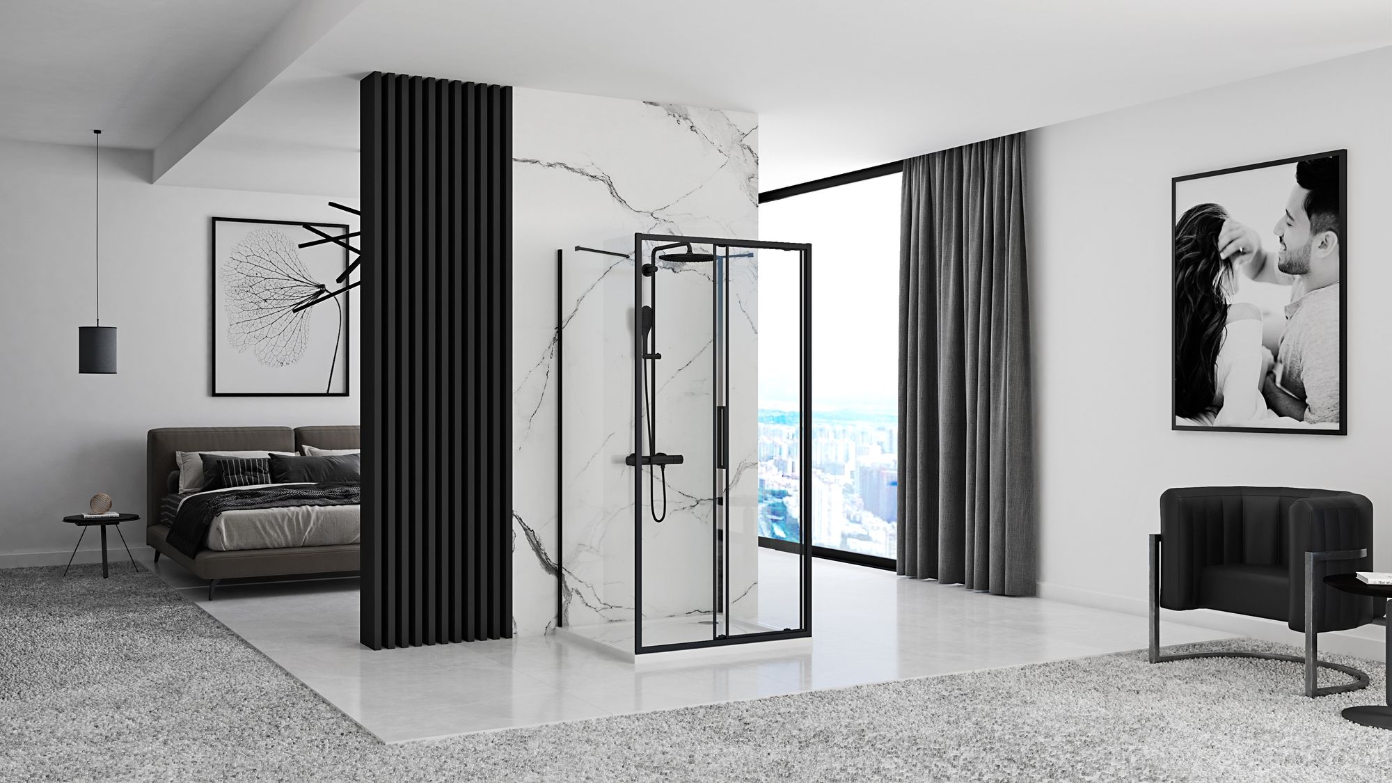 Kabina Prysznicowa Przyścienna Rapid Slide Black 130x80