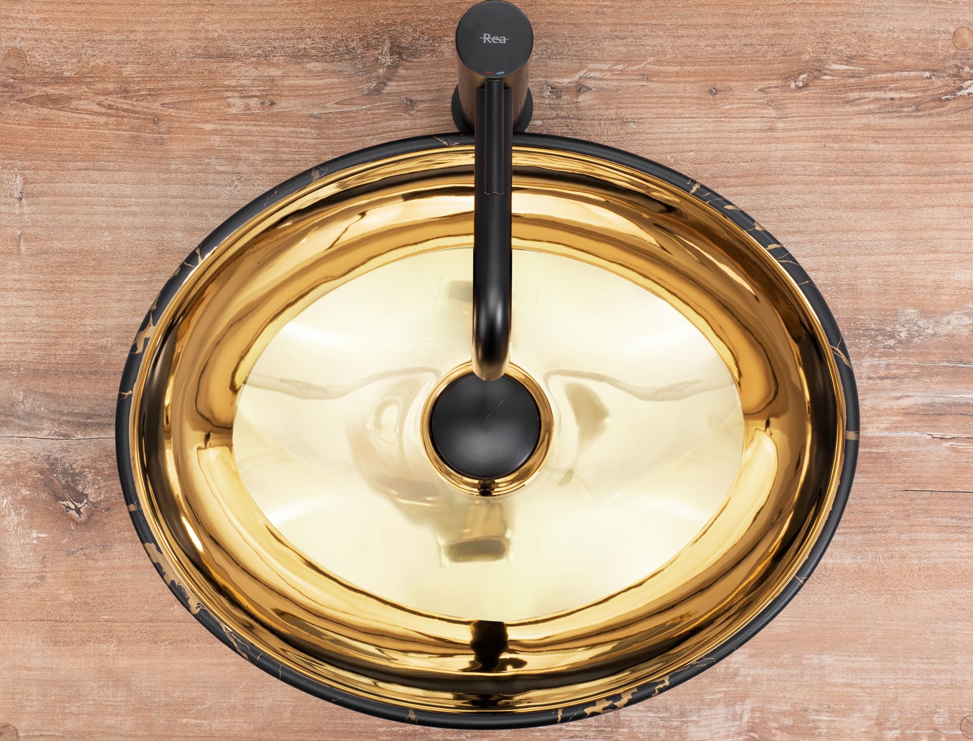 Umywalka nablatowa Rea Sofia in Gold marble black mat