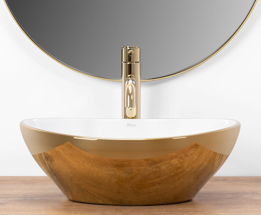 Umywalka nablatowa Rea Sofia Gold / White