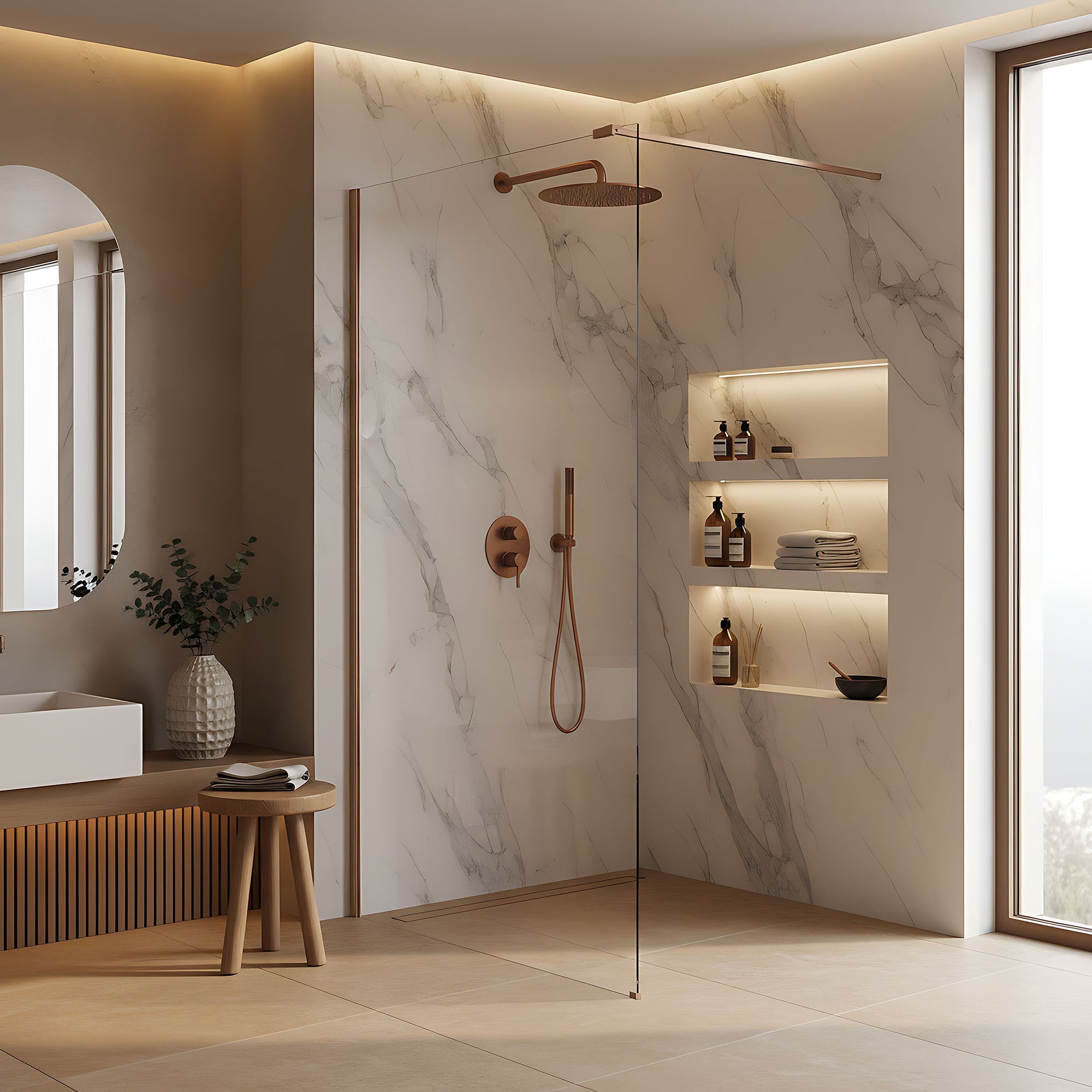 Kabina prysznicowa Walk-In Rea Flexi Transparent / Brush Copper 130  10