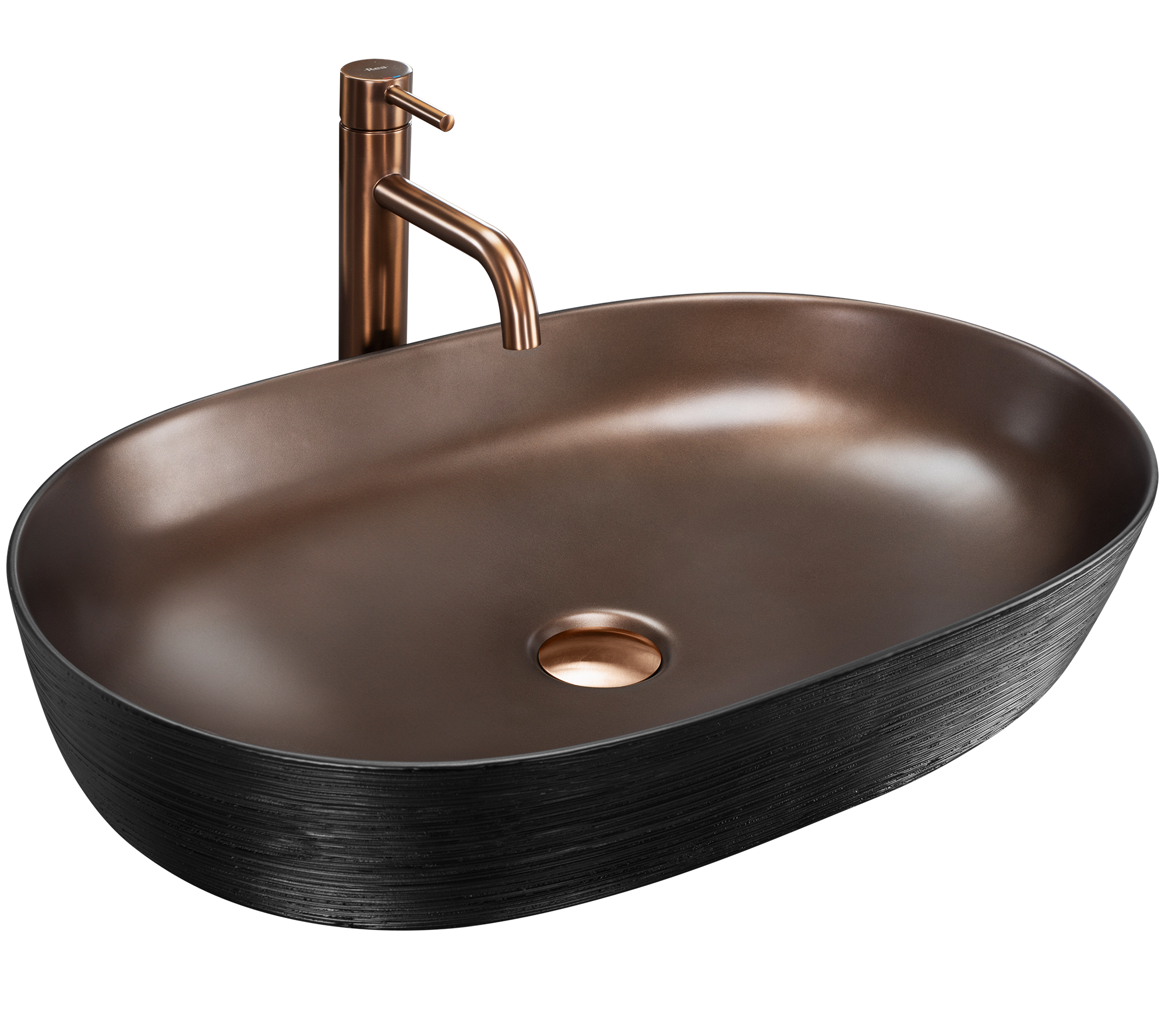 Umywalka nablatowa Rea Cleo 61 Copper Brush / Black  2