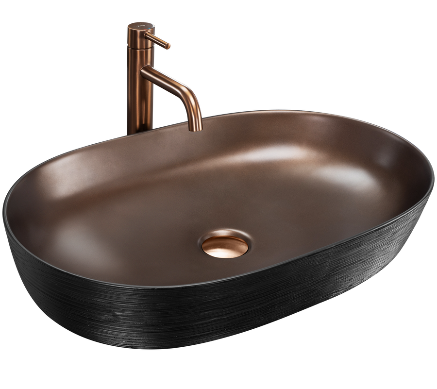 Umywalka nablatowa Rea Cleo 61 Copper Brush / Black  2