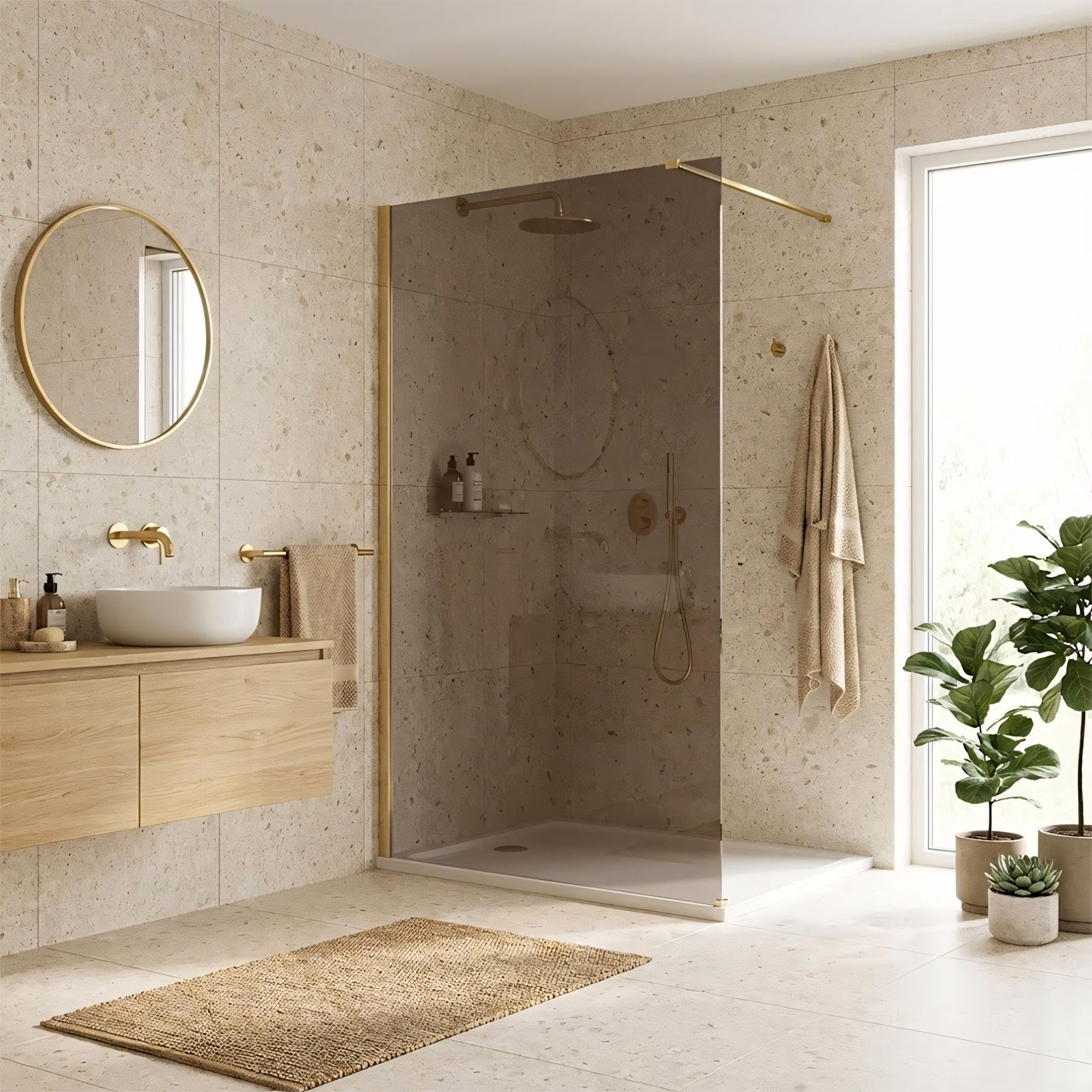 Kabina prysznicowa Walk-In Rea Flexi Brown / Brush Gold 120  4