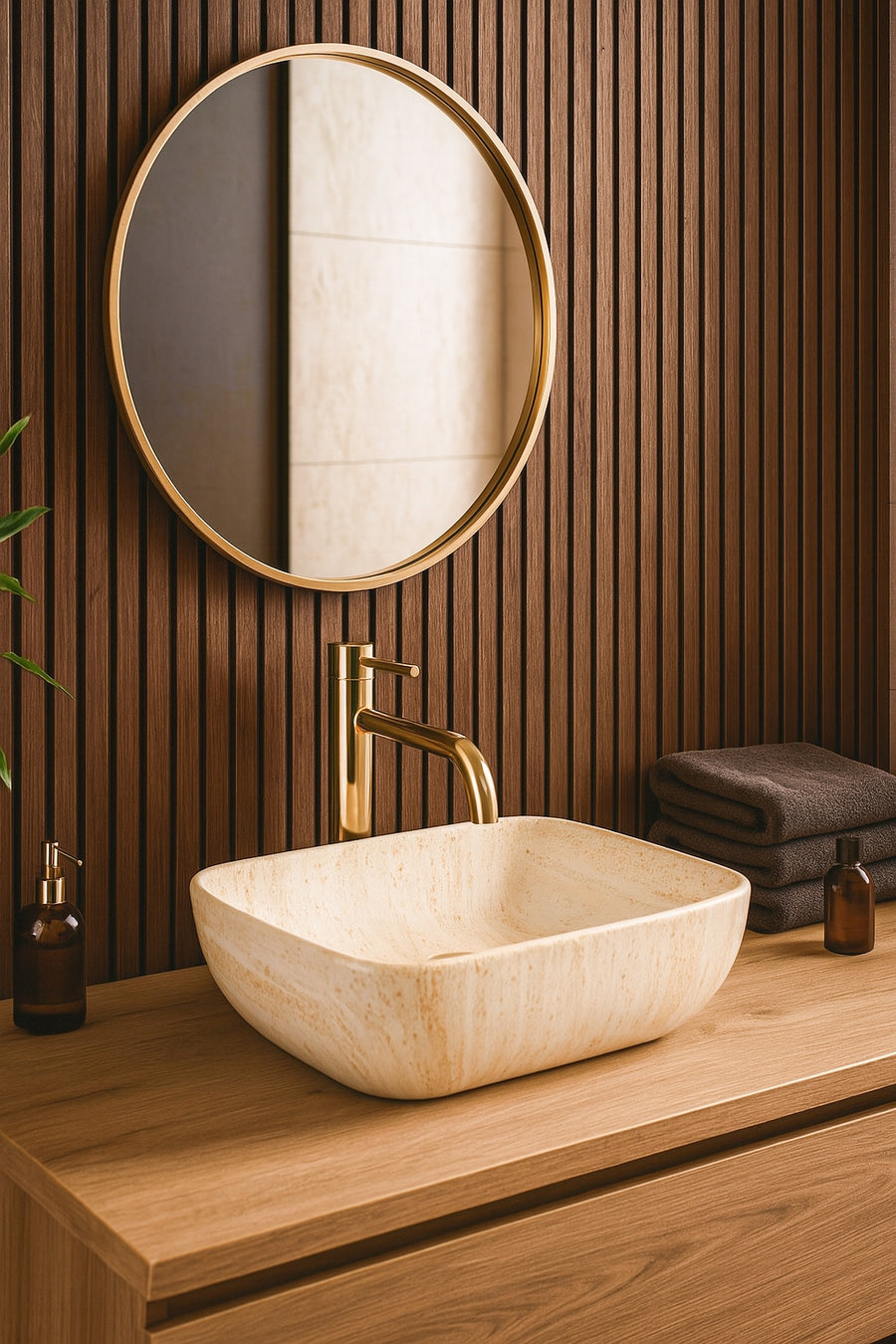 Umywalka nablatowa Rea Freja Travertine Matt  2