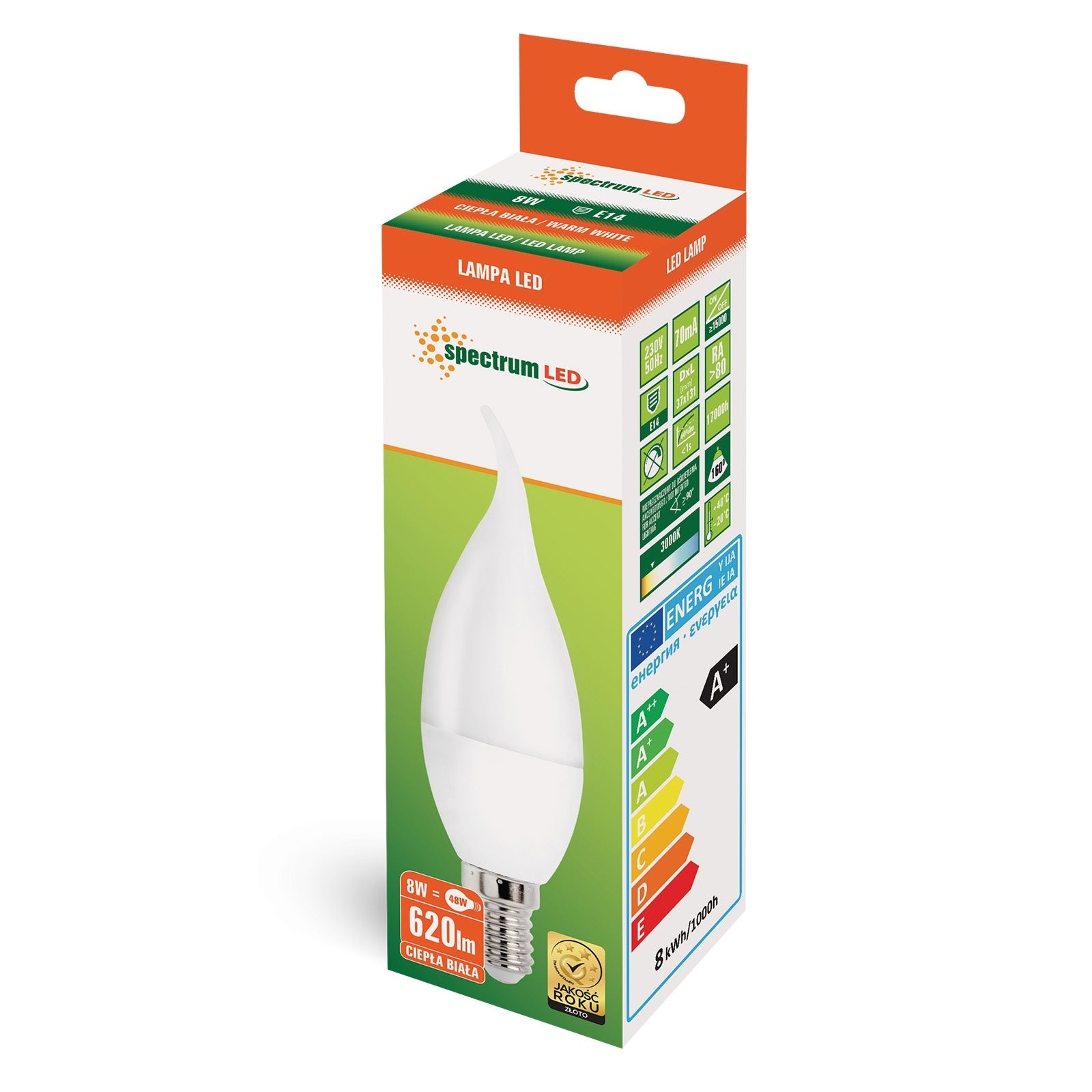 Żarówka Led Ciepła E-14 230v 8w Dekoracyjna 14225  2