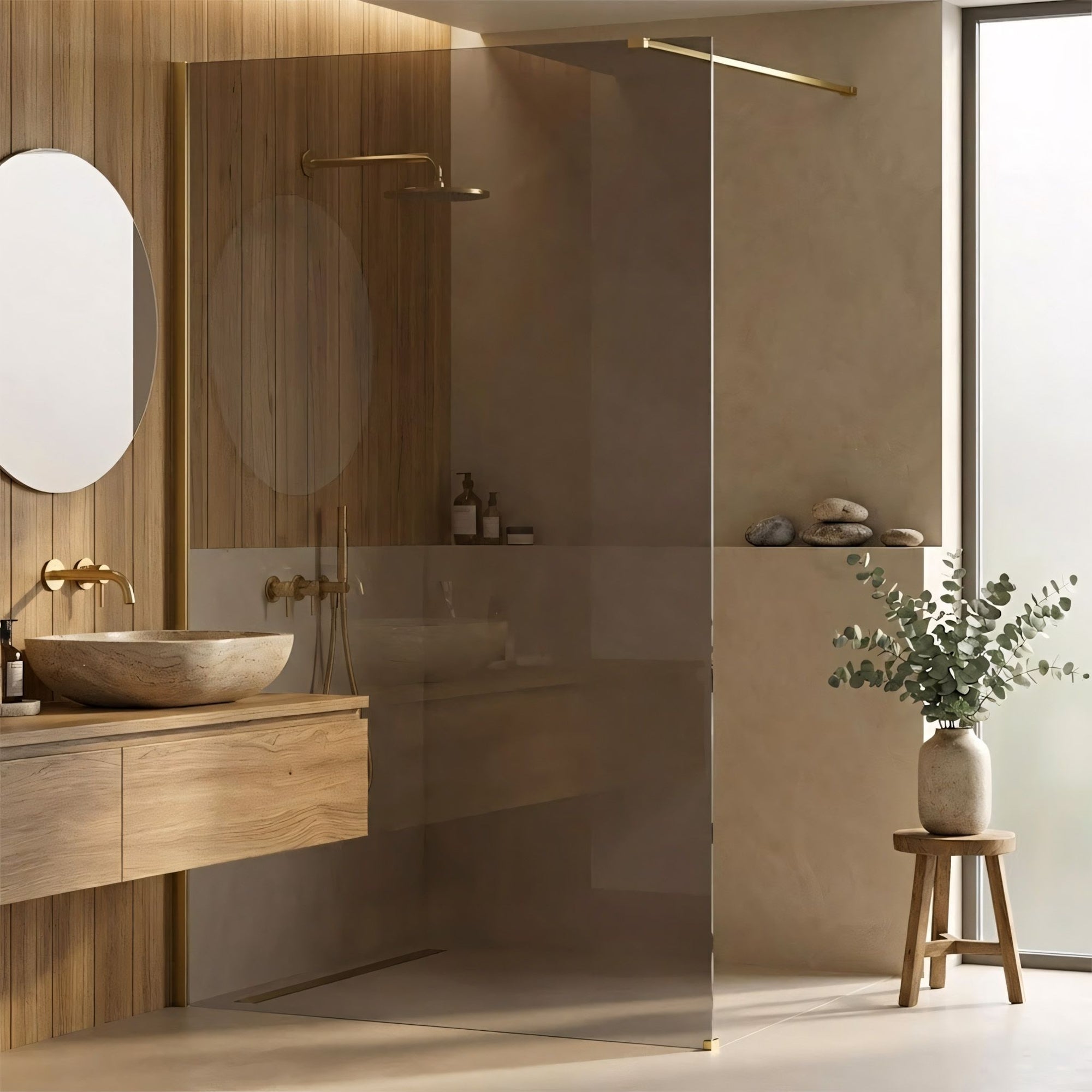 Kabina prysznicowa Walk-In Rea Flexi Brown / Brush Gold 140  3