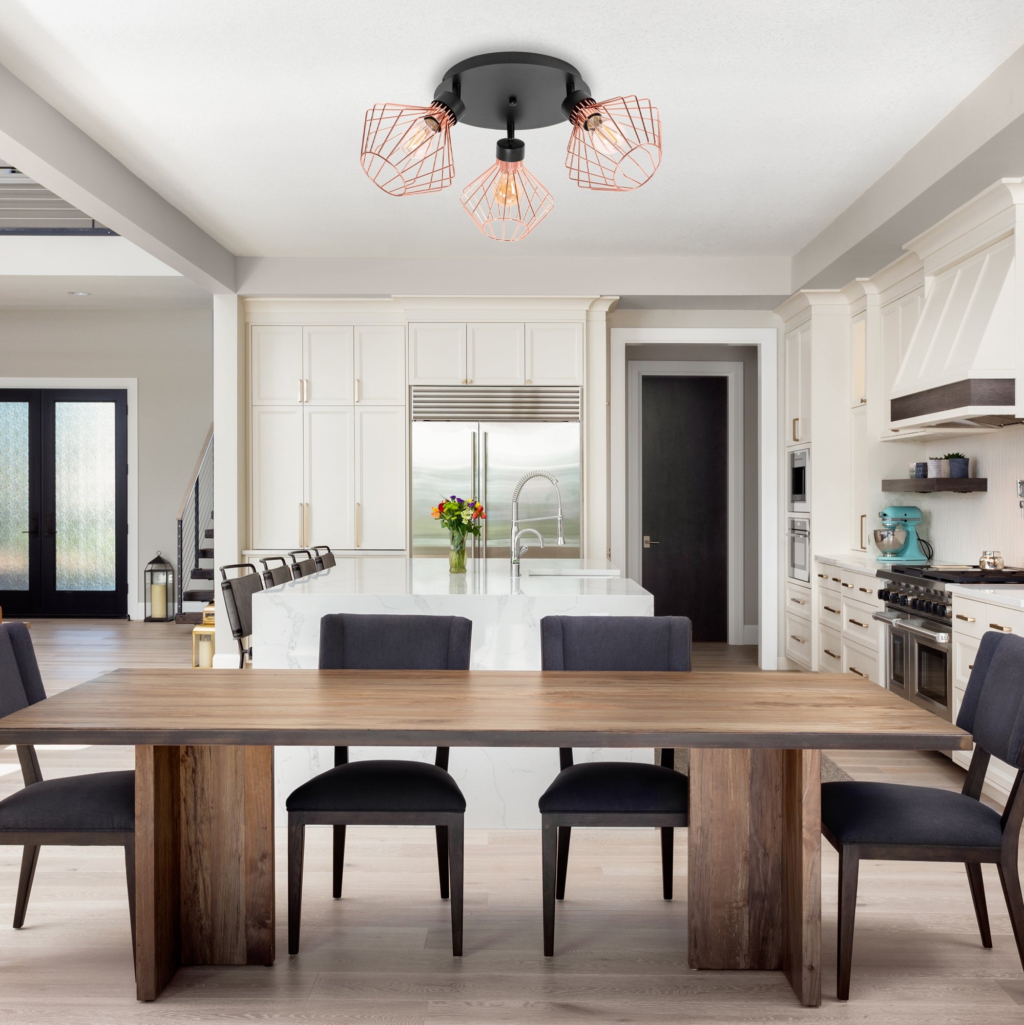 Lampa potrójna metalowa loft plafon  APP536-3C Różowe Złoto  5