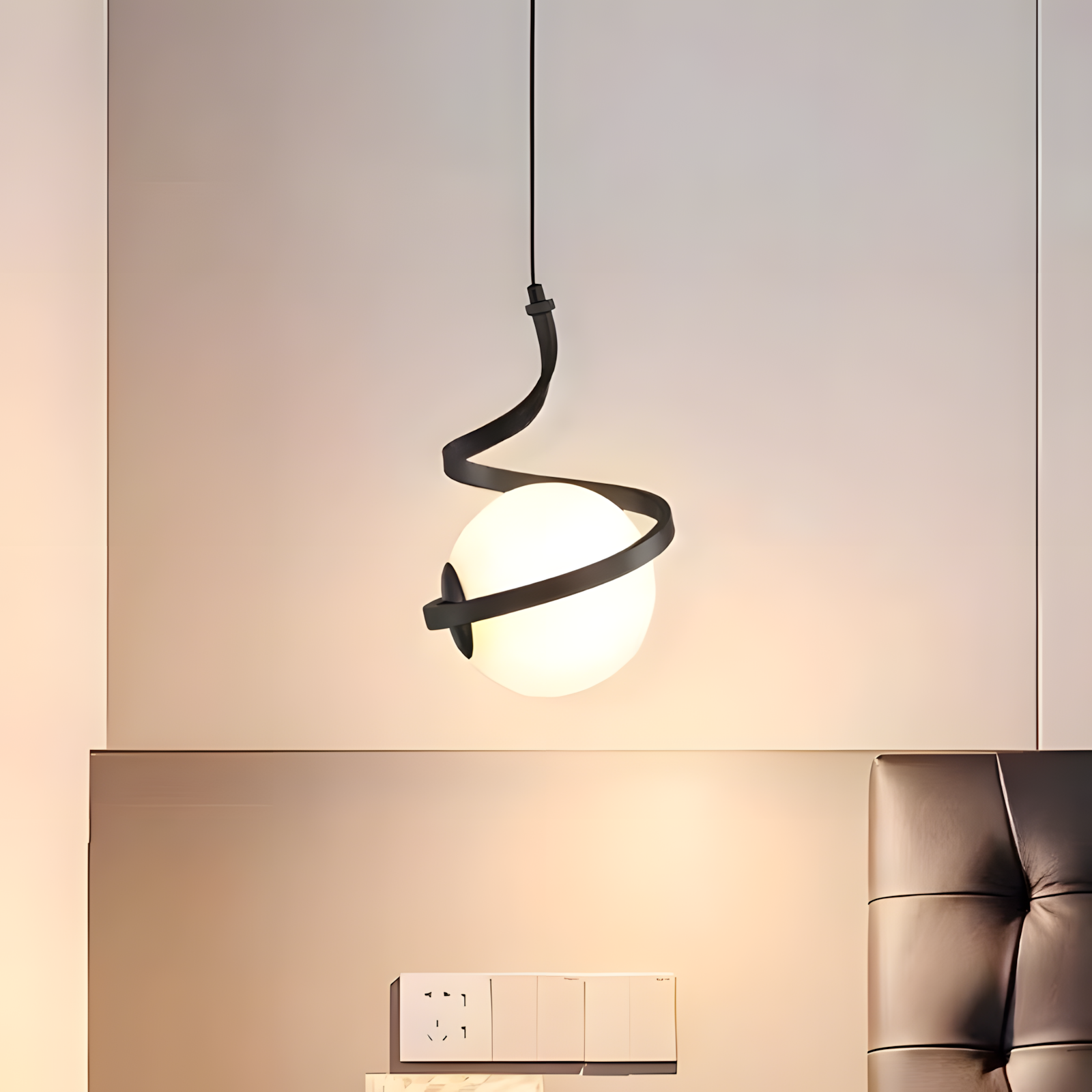 Lampa Wisząca Szklana Kula Spirala APP1732-1CP Czarna  3