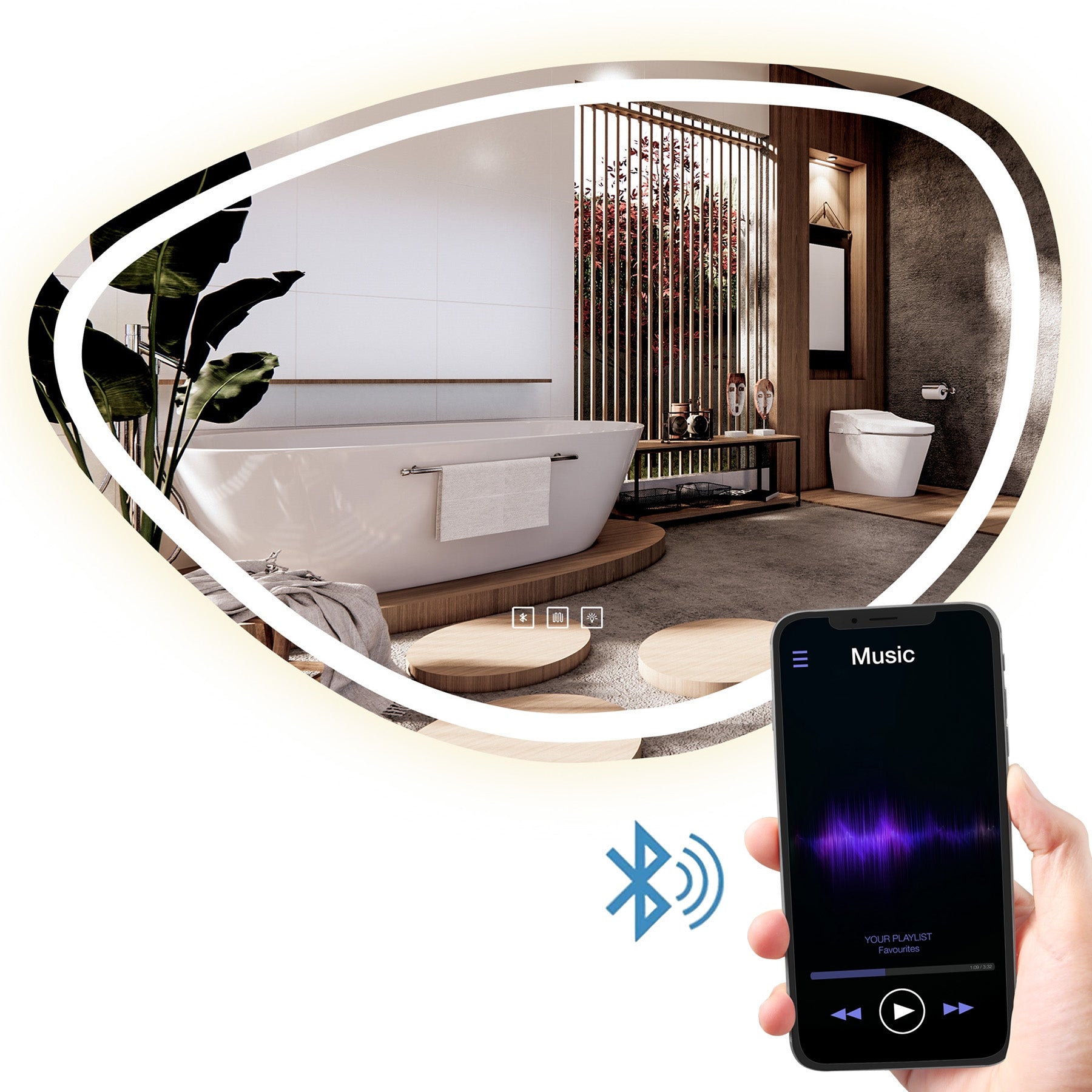 LUSTRO ŚCIENNE LED Z FUNKCJĄ BLUETOOTH 70x100cm FOG  1