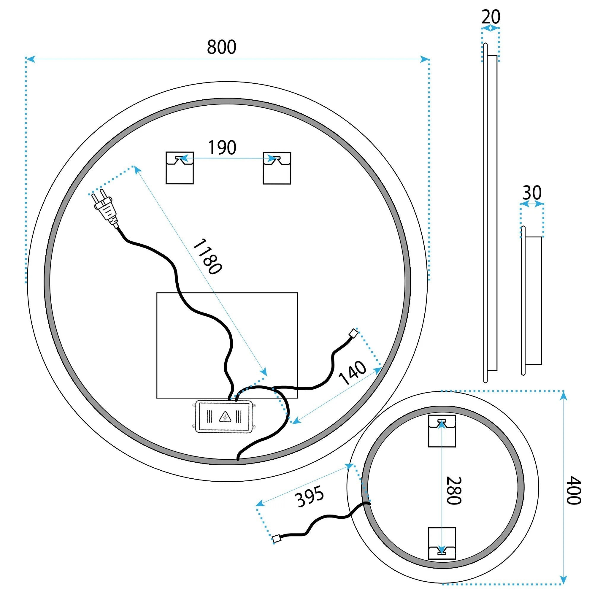 LUSTRO ŚCIENNE LED R-8040 80cm + 40cm  11