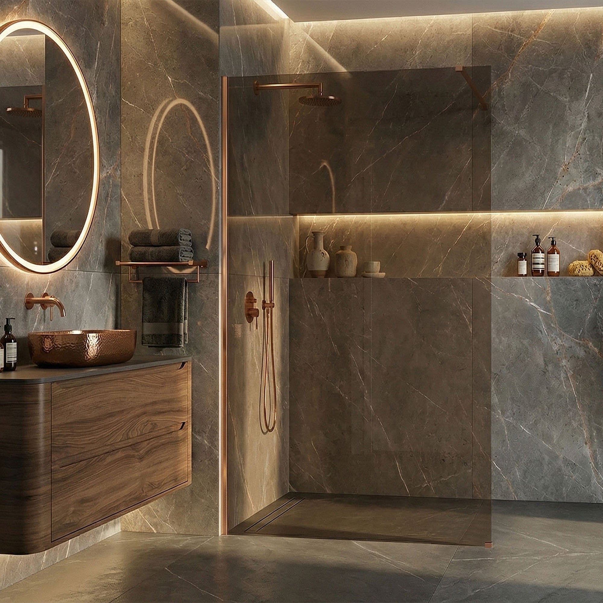 Kabina prysznicowa Walk-In Rea Flexi Brown / Brush Copper 120  12