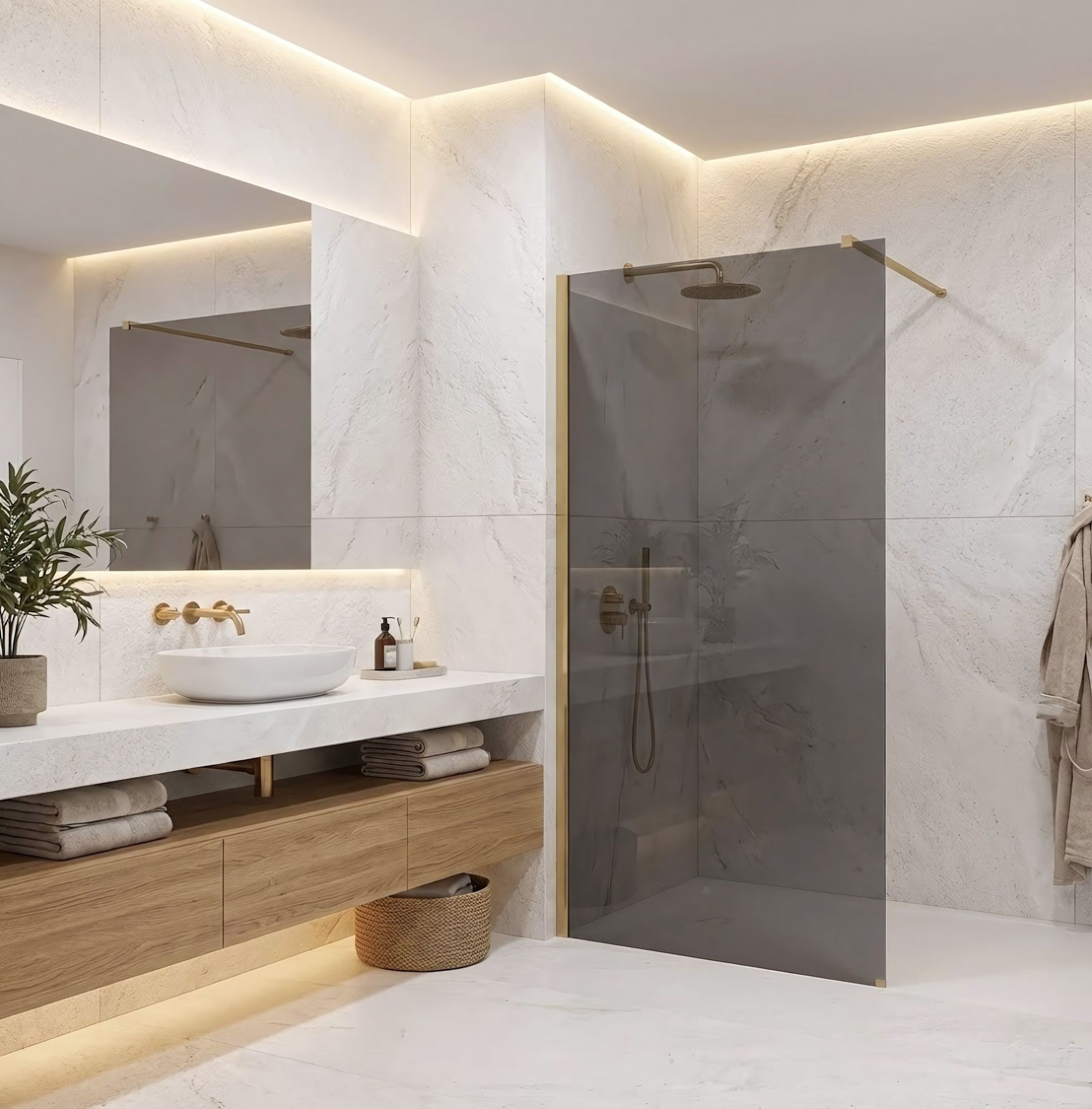 Kabina prysznicowa Walk-In Rea Flexi Grey / Brush Gold 90  3