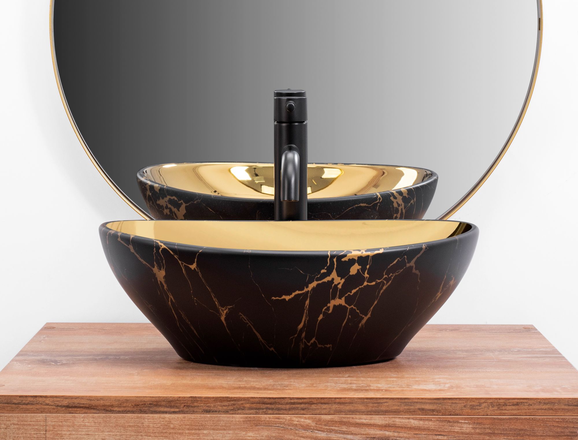 Umywalka nablatowa Rea Sofia in Gold marble black mat