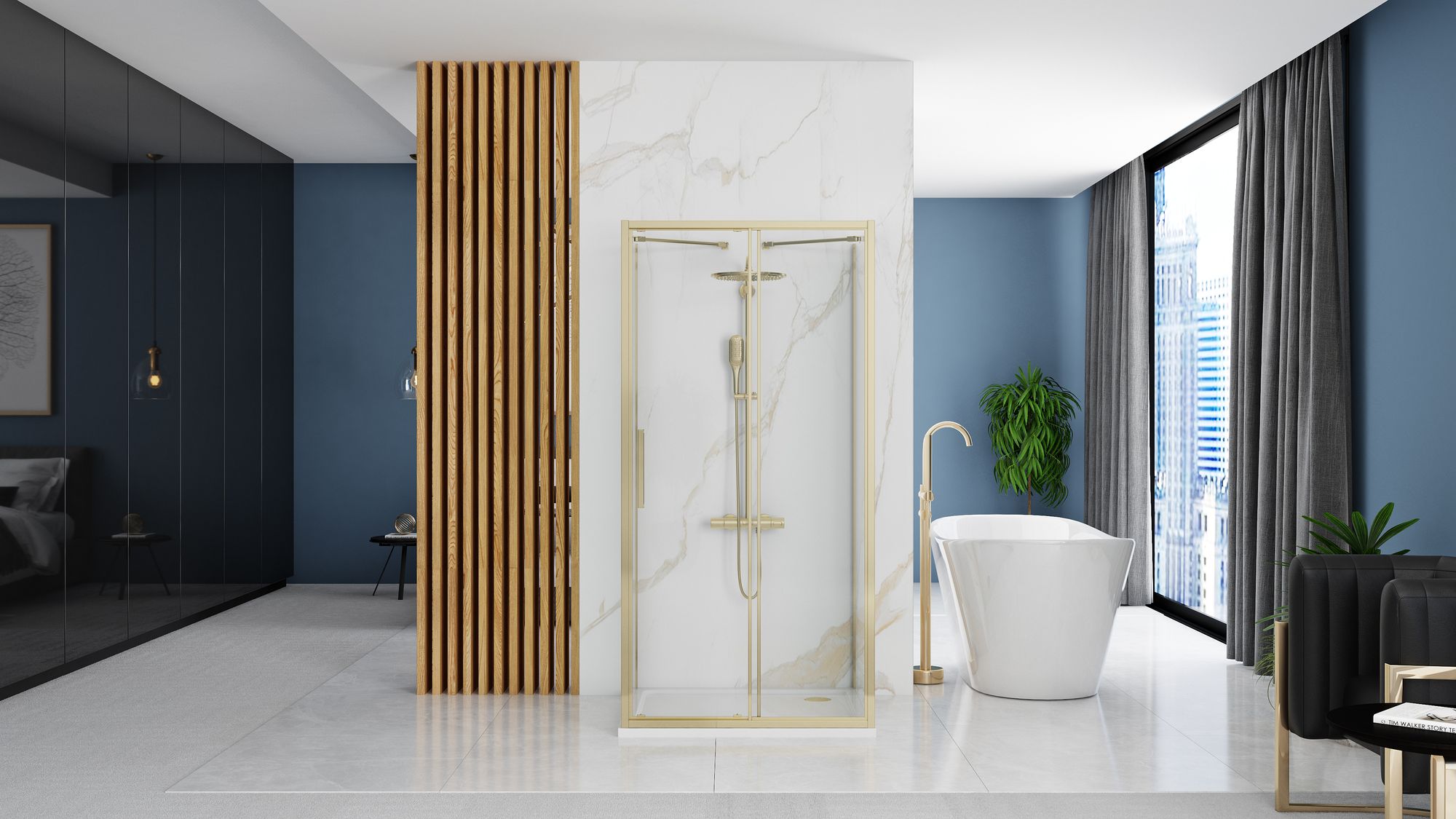 Kabina Prysznicowa Przyścienna Rapid Slide Złota 100x100