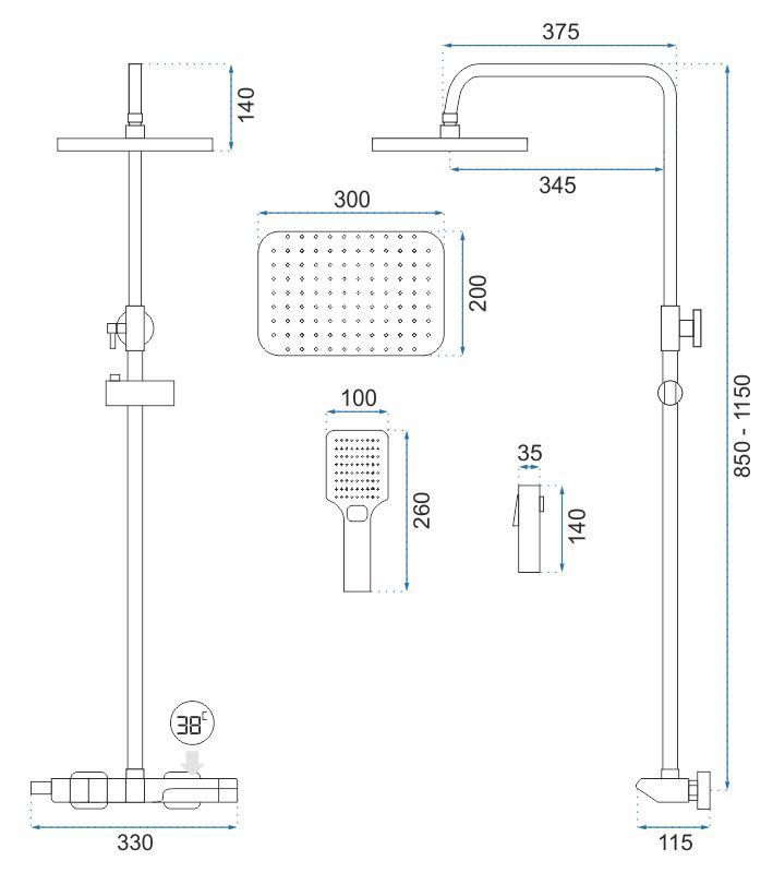Zestaw PRYSZNICOWY z Termostatem REA ROB Nikiel Szczotkowany INOX