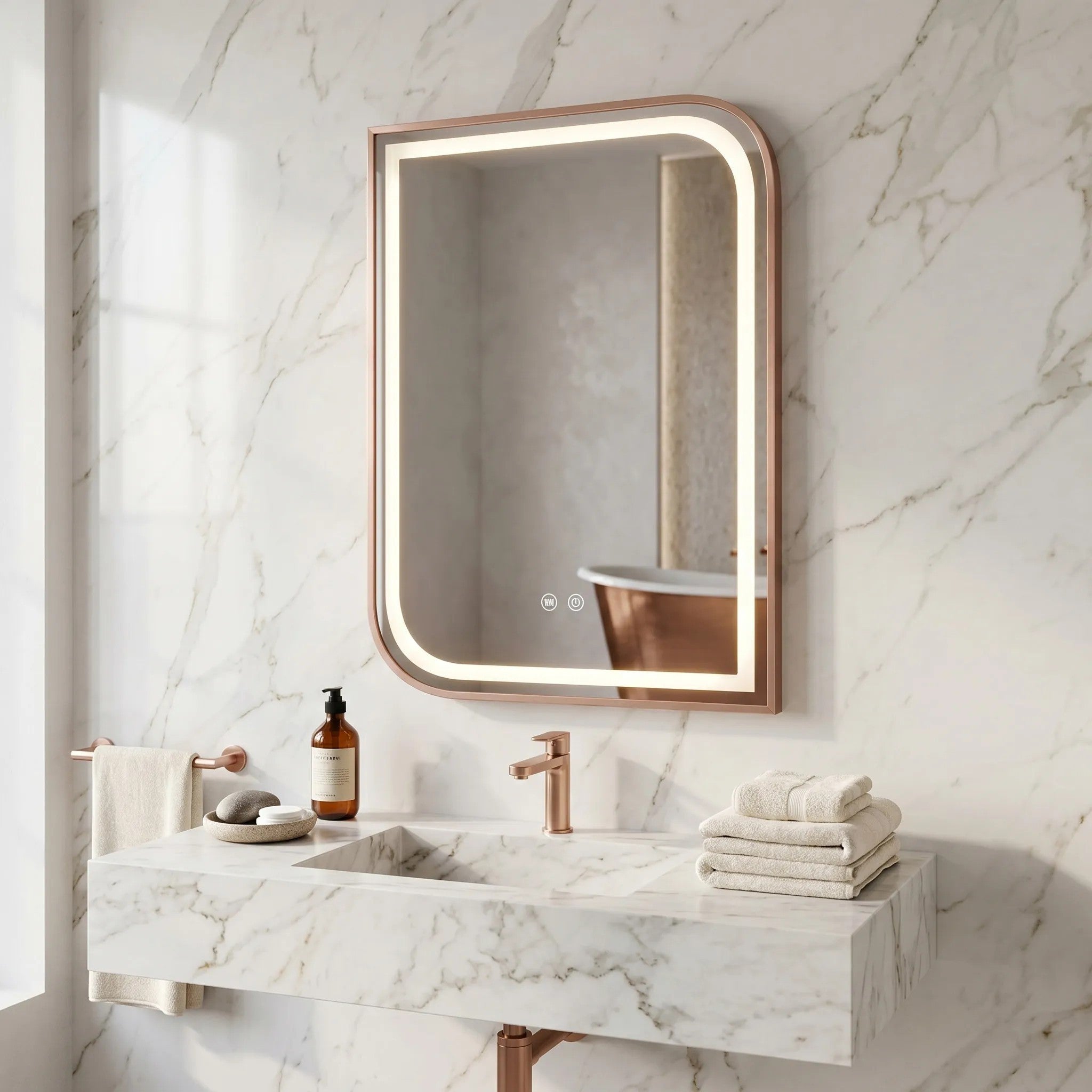 Lustro ścienne LED ZONE 80x60 Różowe Złoto Szczotkowane  1