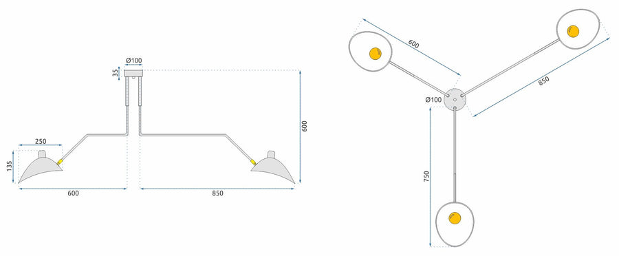 Lampa sufitowa 3 ramienna APP569-3C Czarna