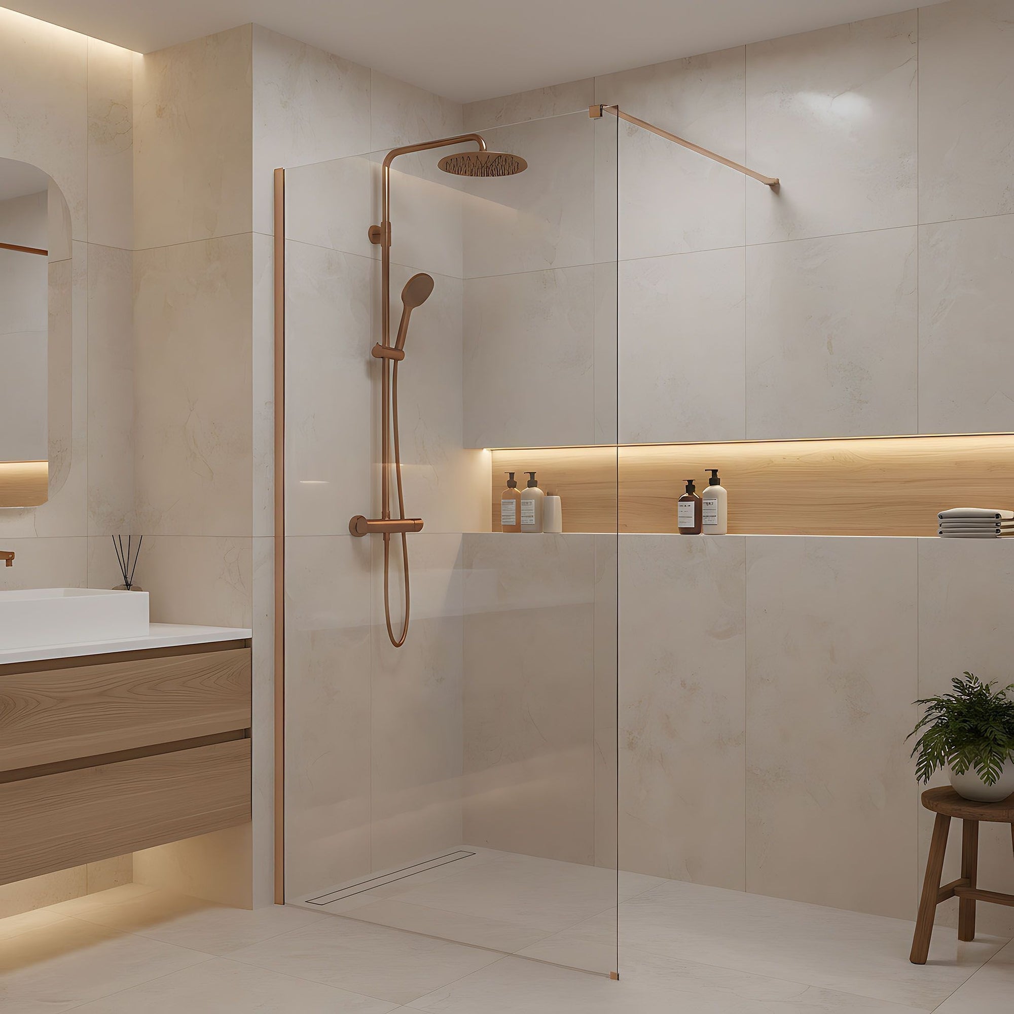 Kabina prysznicowa Walk-In Rea Flexi Transparent / Brush Copper 130  4