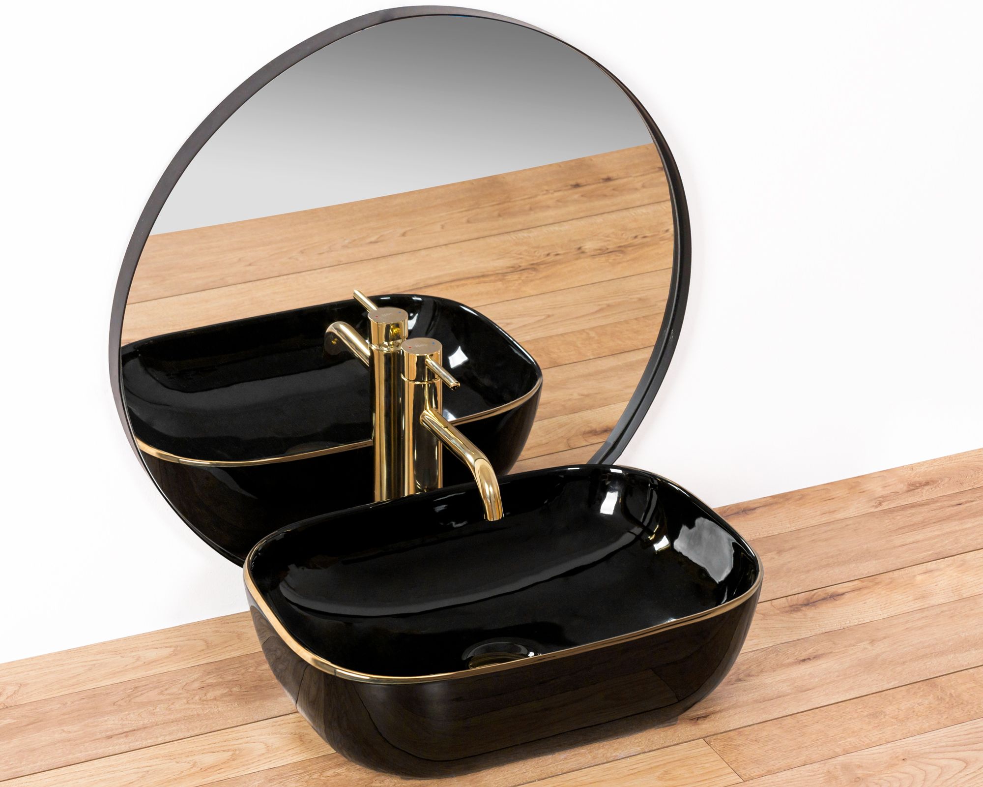 Umywalka nablatowa Rea Belinda Black/Gold Edge