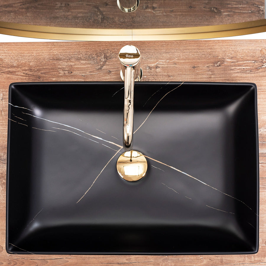 Umywalka nablatowa REA Inga Black Marble Mat