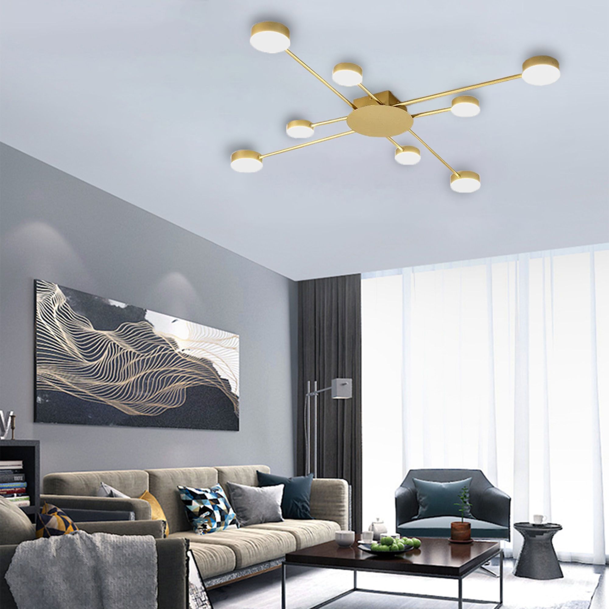 LAMPA SUFITOWA NOWOCZESNA 8-RAMIENNA LED APP524-8C Złota