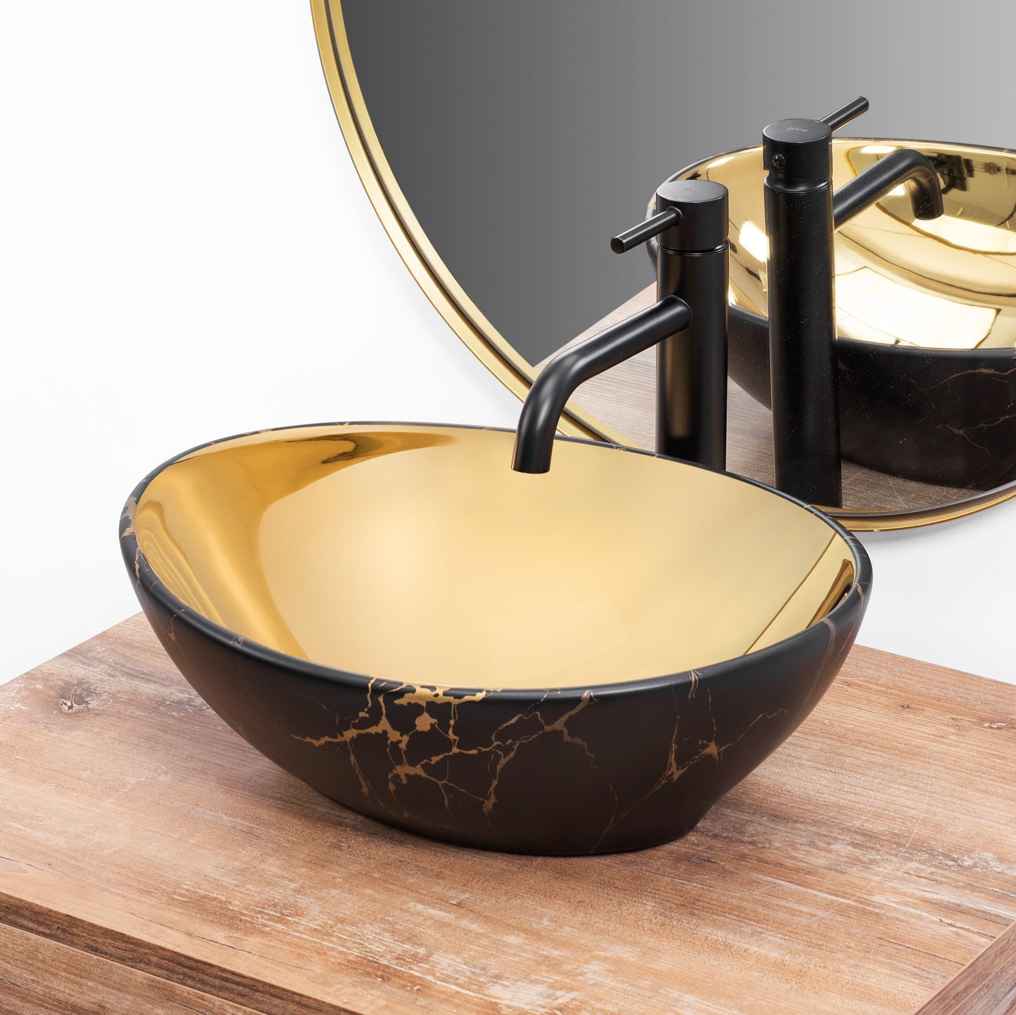 Umywalka nablatowa Rea Sofia in Gold marble black mat