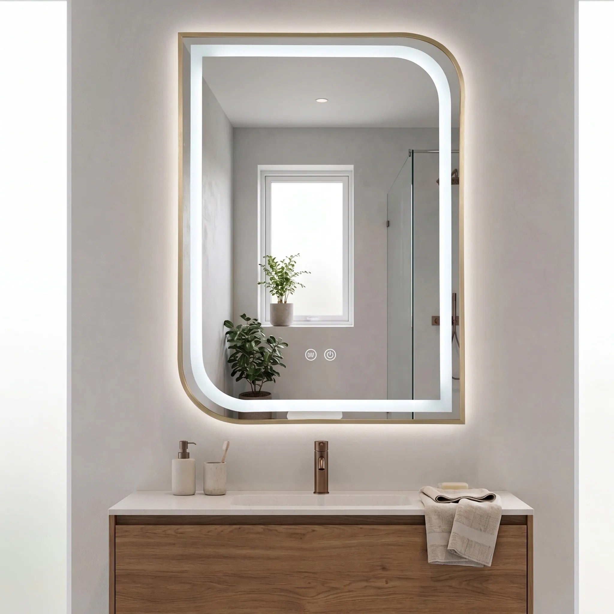 Lustro ścienne LED ZONE 70X50 Złoty Szczotkowany  2