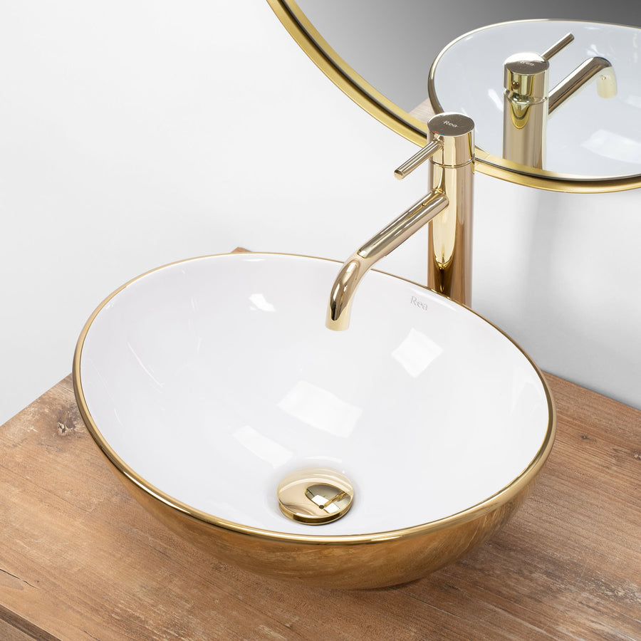 Umywalka nablatowa Rea Sofia Gold / White