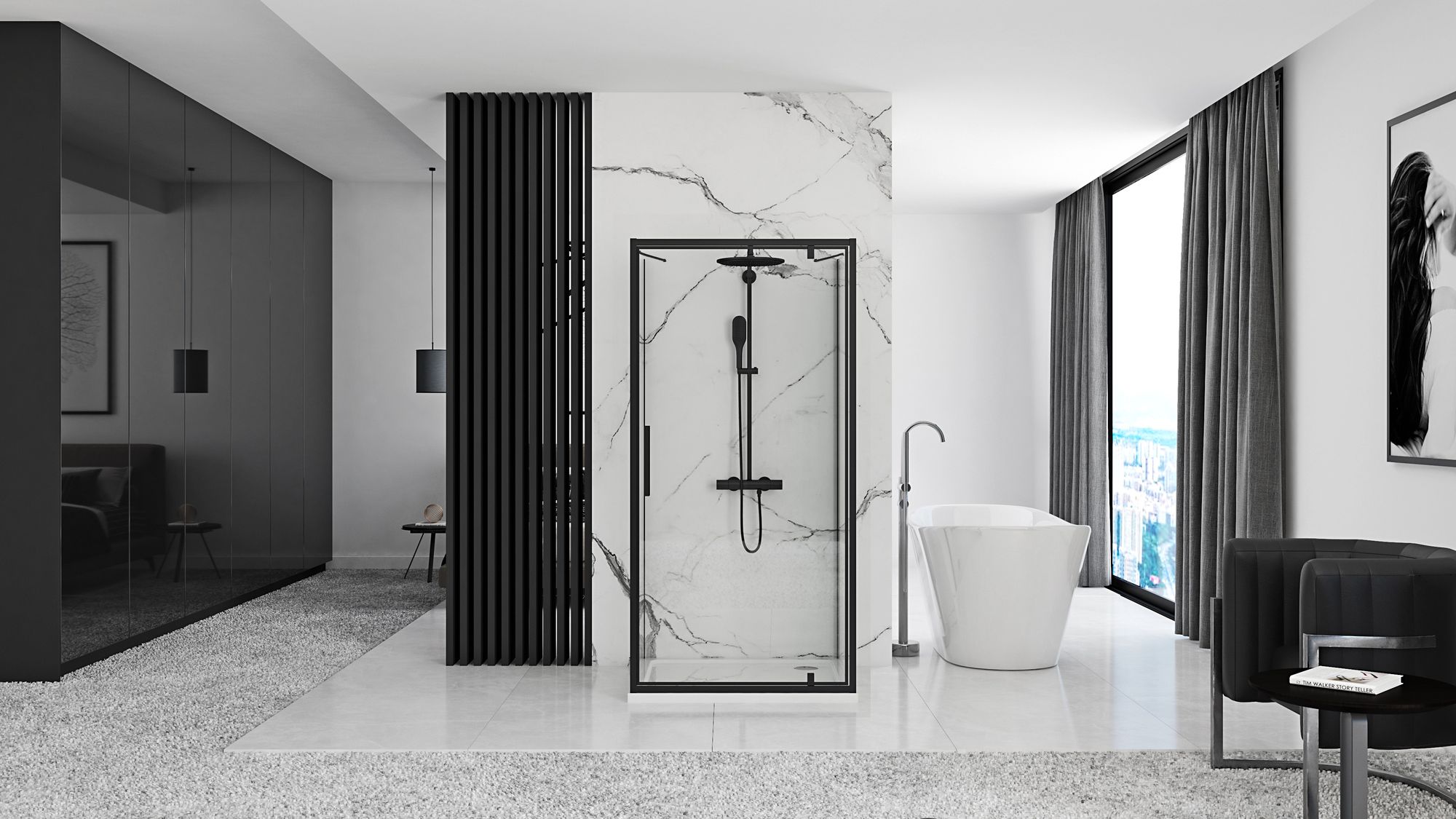Kabina Prysznicowa Przyścienna Rea Rapid Swing Black 80x90
