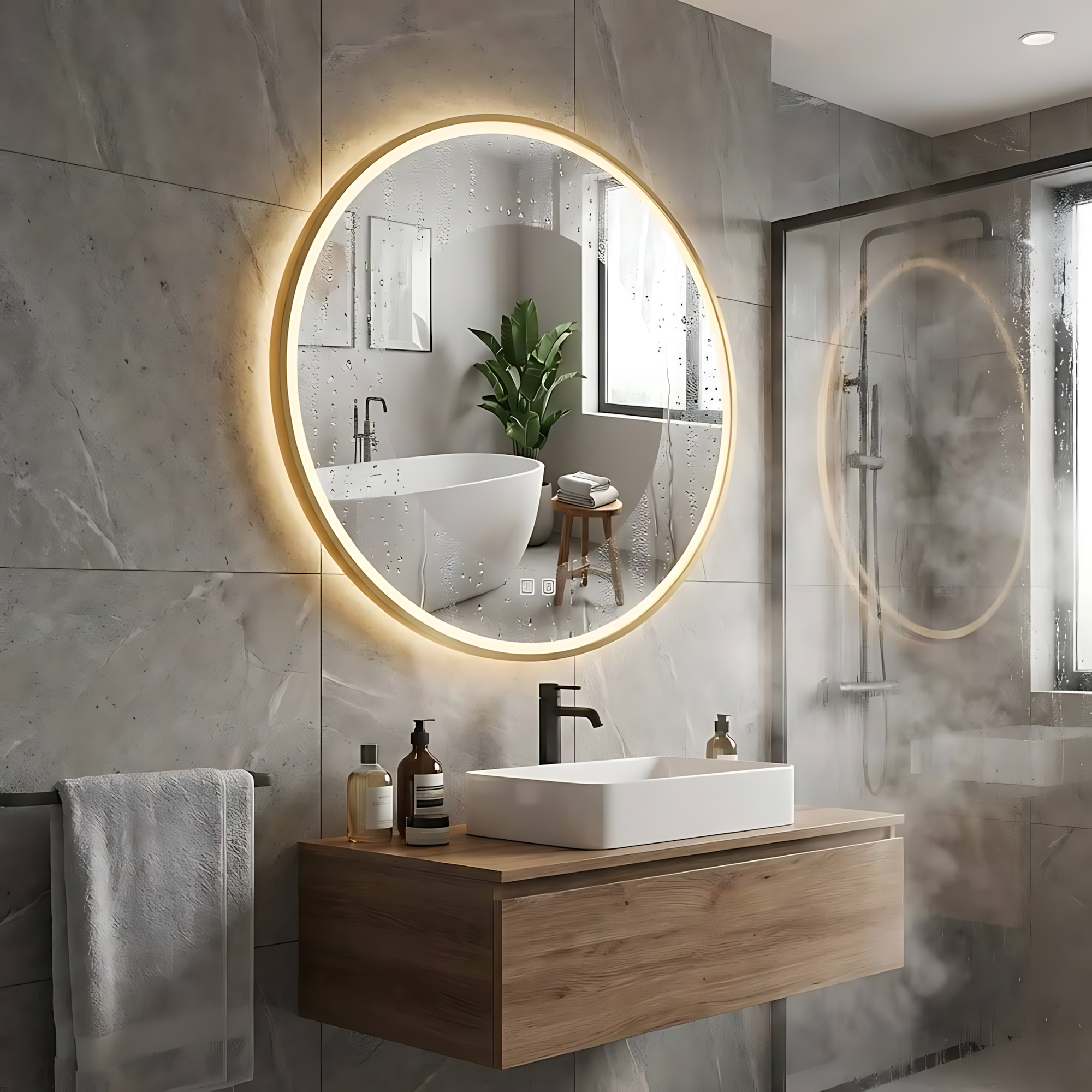 LUSTRO ŚCIENNE LED 70cm MMJ Złote Szczotkowane  5