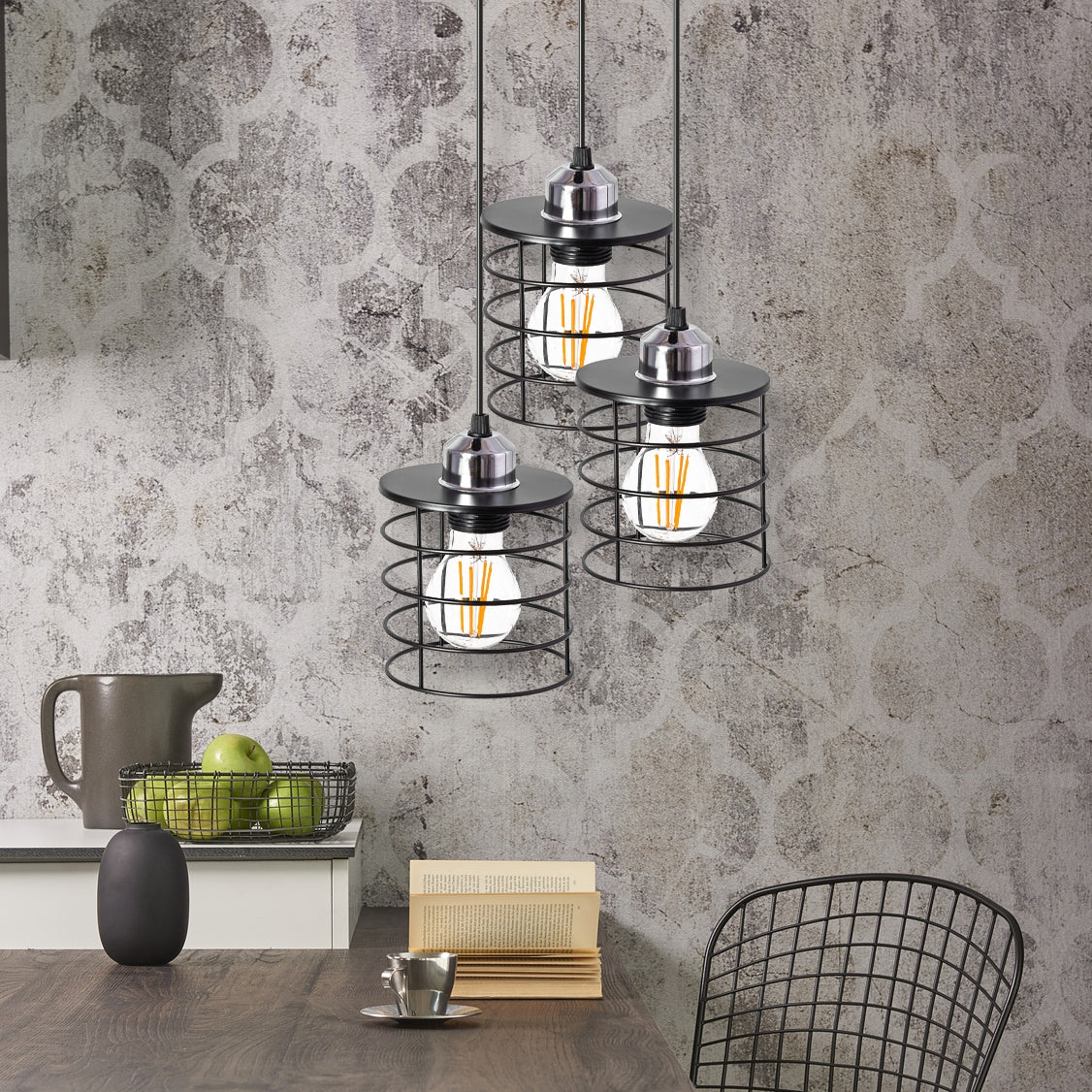 Lampa Sufitowa Wisząca Potrójna Metalowa Loft 392204 Czarna  5