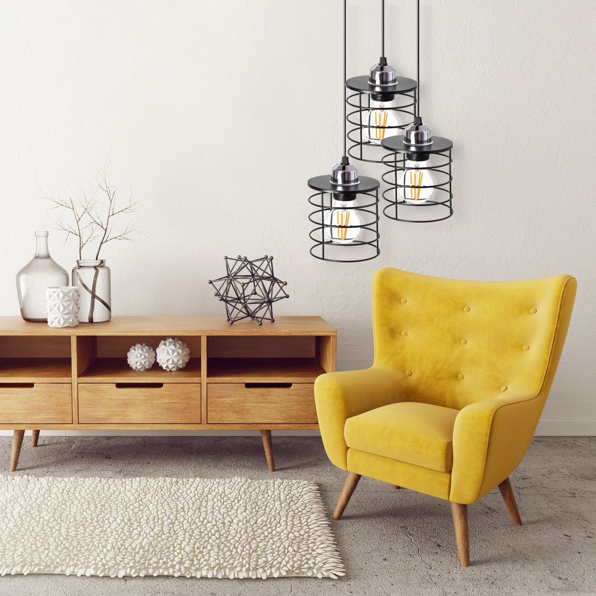 Lampa Sufitowa Wisząca Potrójna Metalowa Loft 392204 Czarna  4