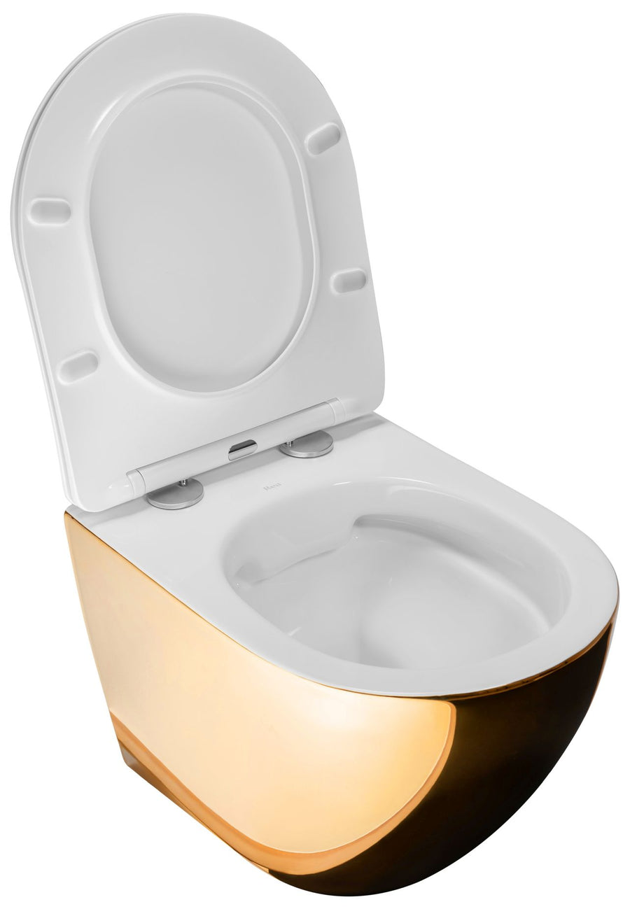 Misa WC podwieszana  Carlo Mini Rimless Flat Złoto Biała