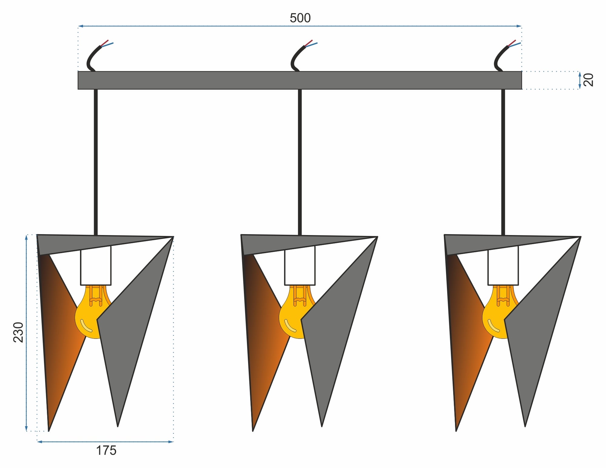 LAMPA TRÓJKĄTNA GEOMETRYCZNA POTRÓJNA APP254-3CP CZARNA  5