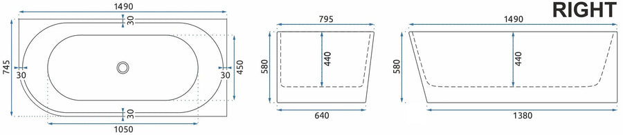 Wanna Akrylowa Narożna SYDNEY BELLANTO PRAWA 150cm