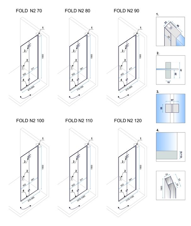 Kabina prysznicowa składana Rea Fold N2 Modułowa Chrome