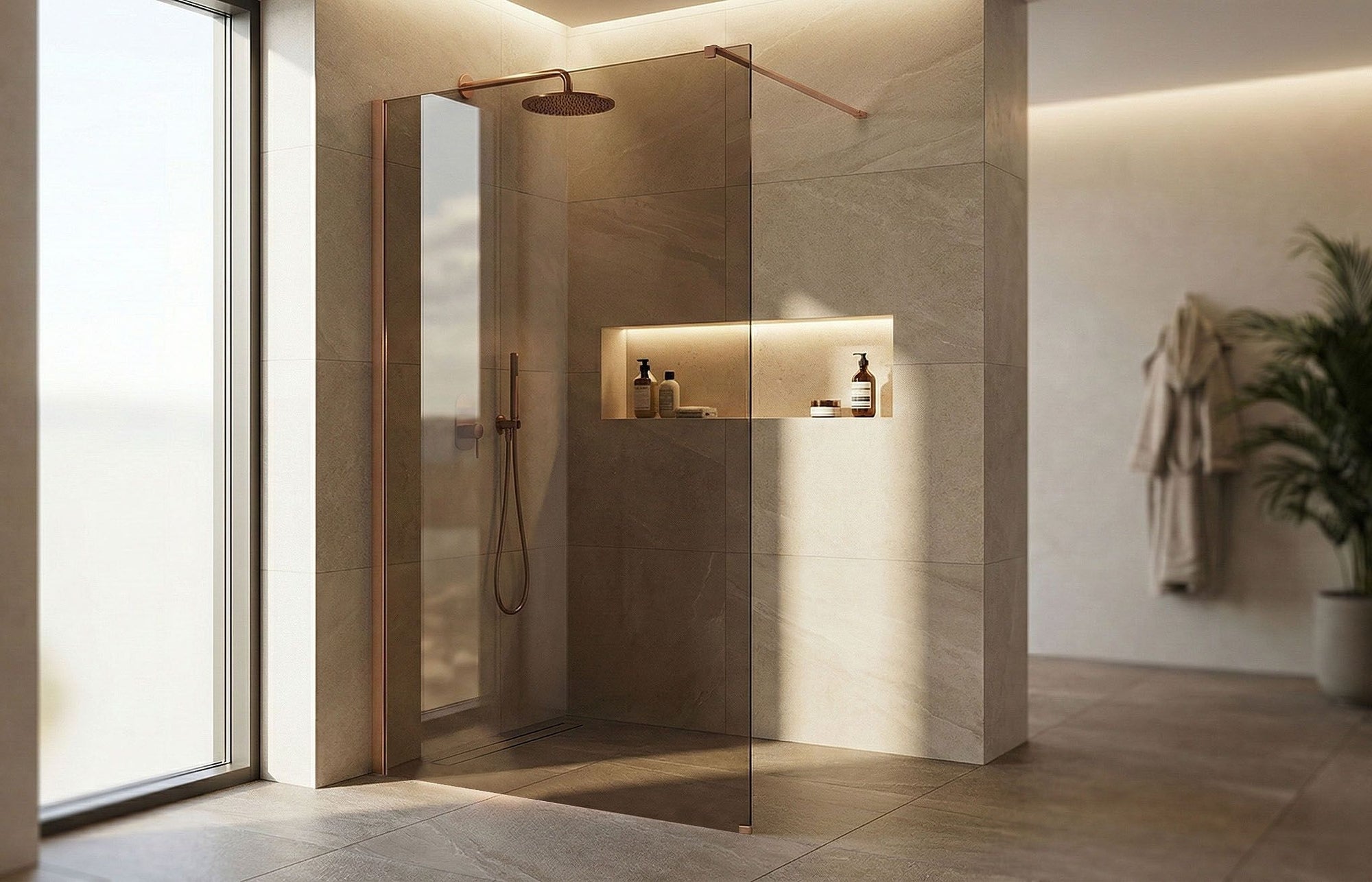 Kabina prysznicowa Walk-In Rea Flexi Brown / Brush Copper 100  4