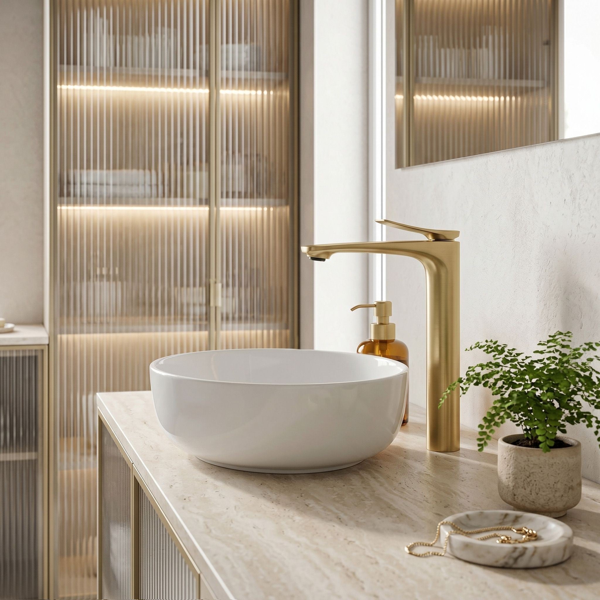 Bateria Umywalkowa PREMIUM REA Vision Złota Szczotkowana Wysoka  3