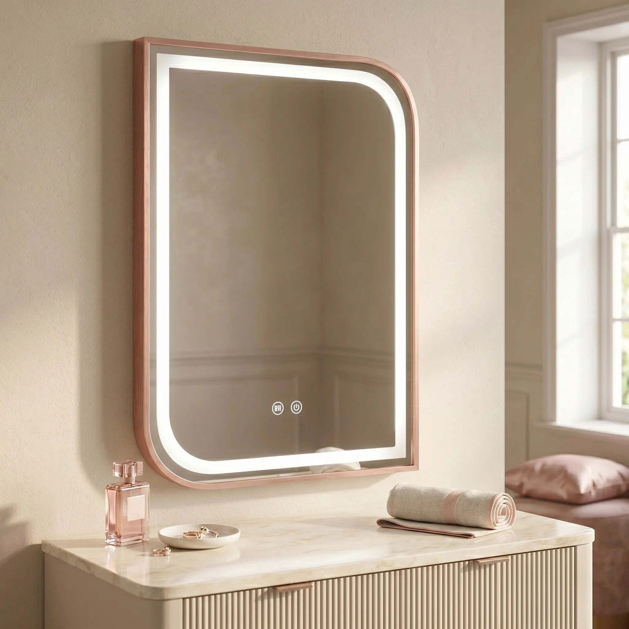Lustro ścienne LED ZONE 80x60 Różowe Złoto Szczotkowane  3