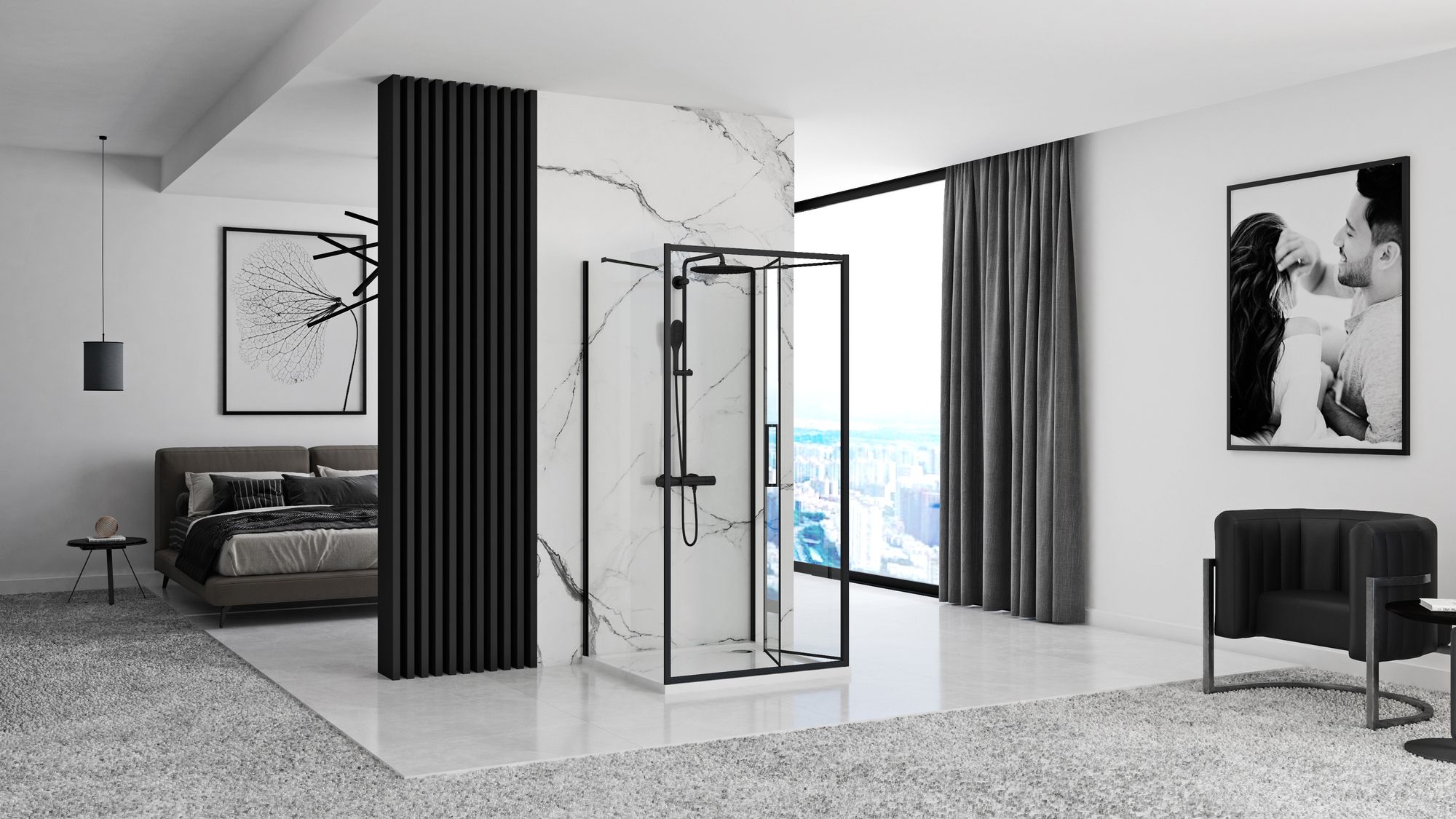 Kabina Prysznicowa Przyścienna Rapid Fold Black 100x90