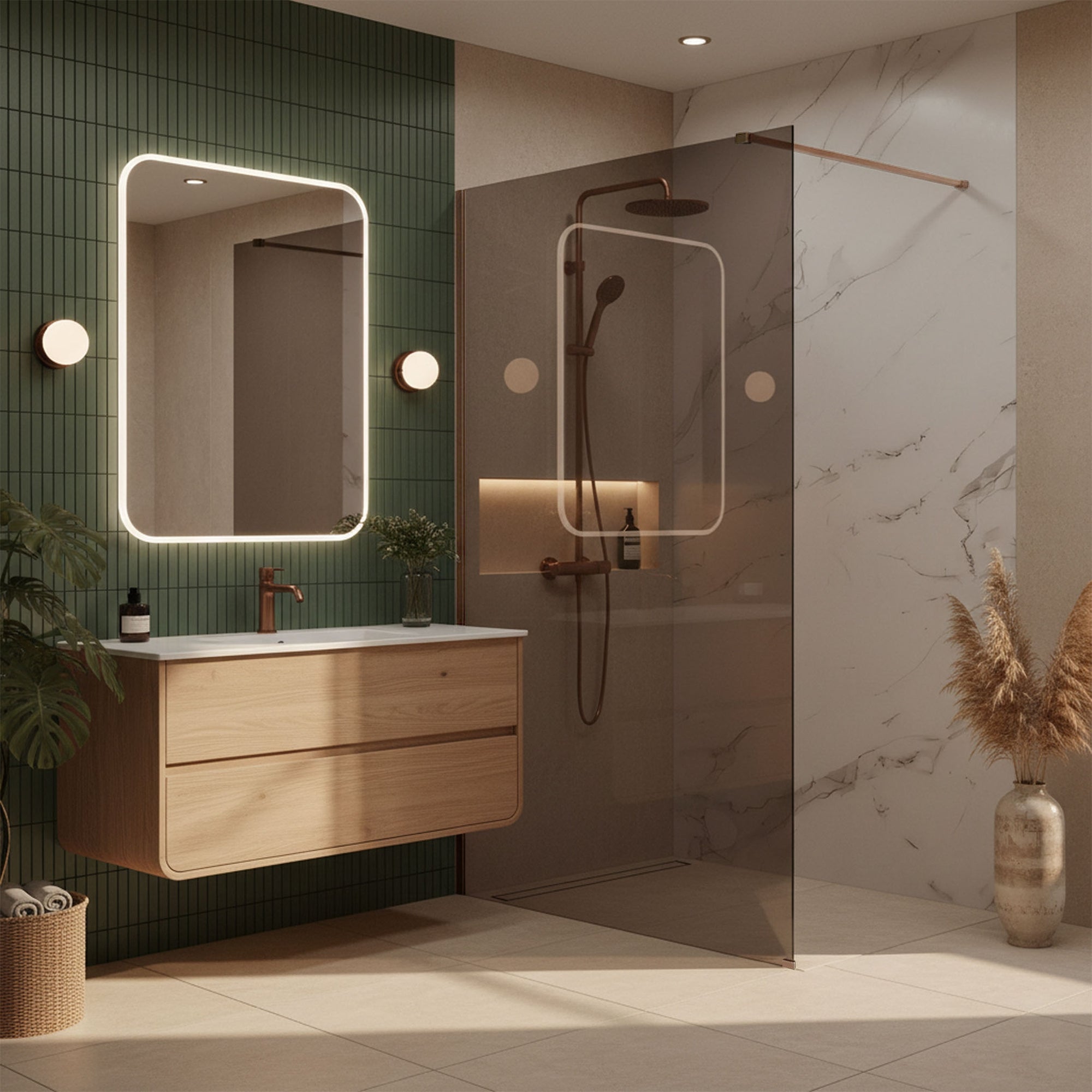 Kabina prysznicowa Walk-In Rea Flexi Brown / Brush Copper 80  2