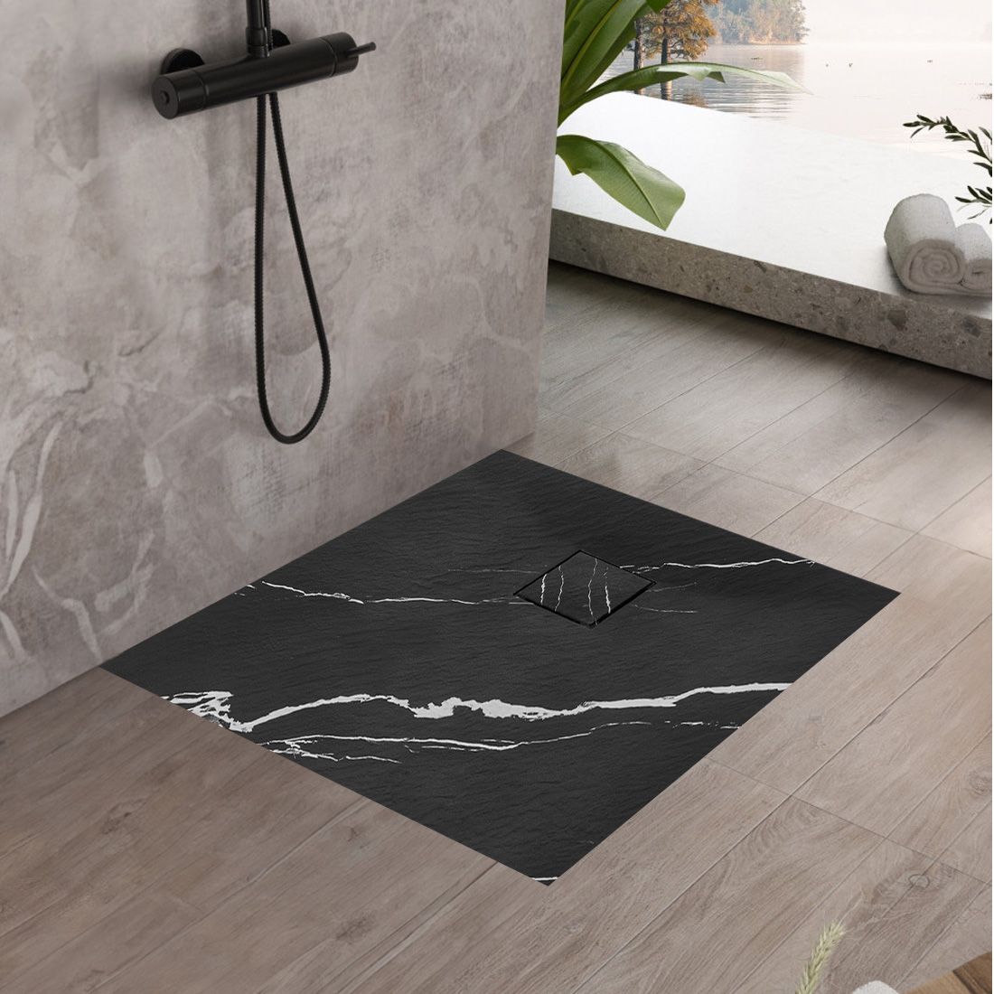 Brodzik prysznicowy Magnum CARRARA BLACK 90x90