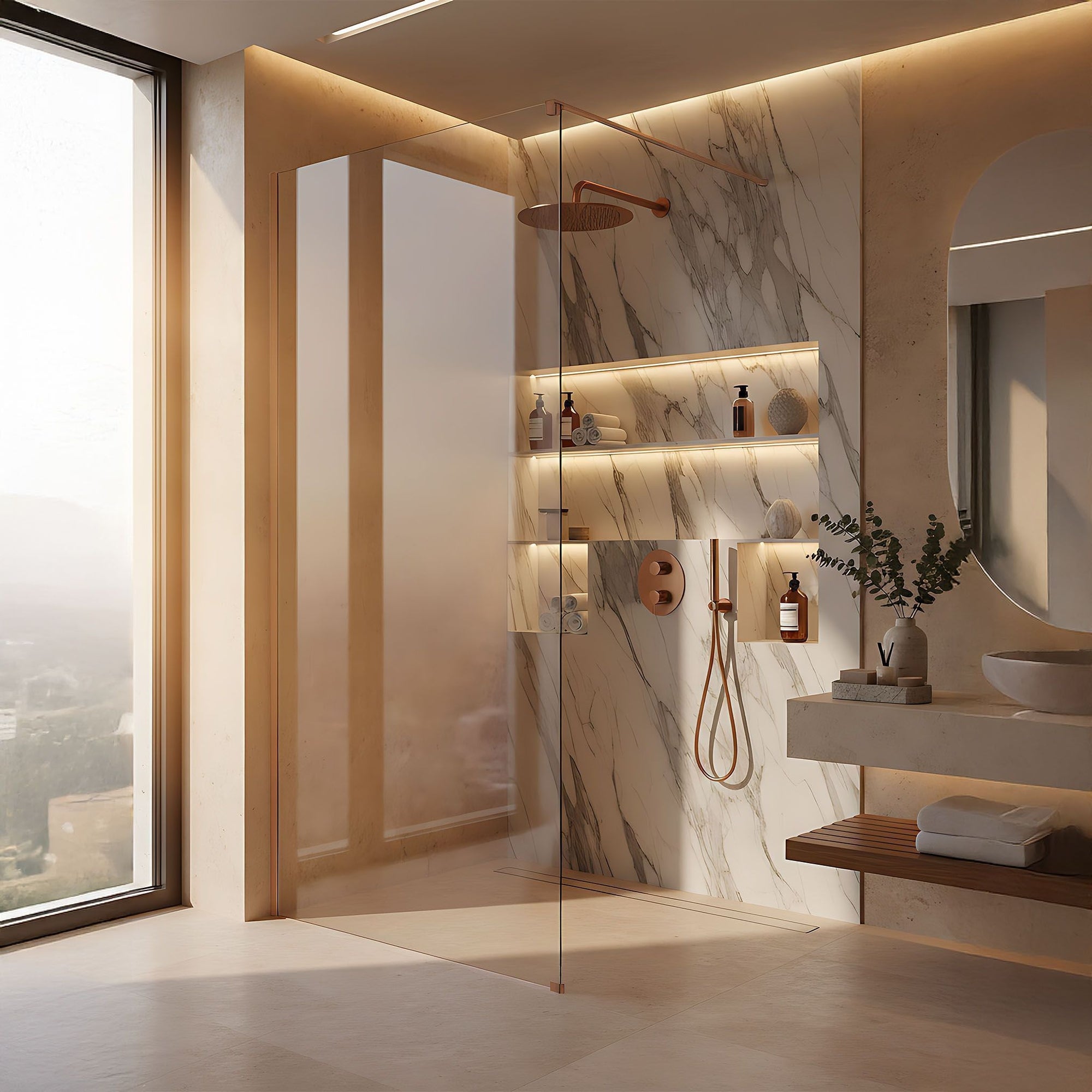Kabina prysznicowa Walk-In Rea Flexi Transparent / Brush Copper 130  3