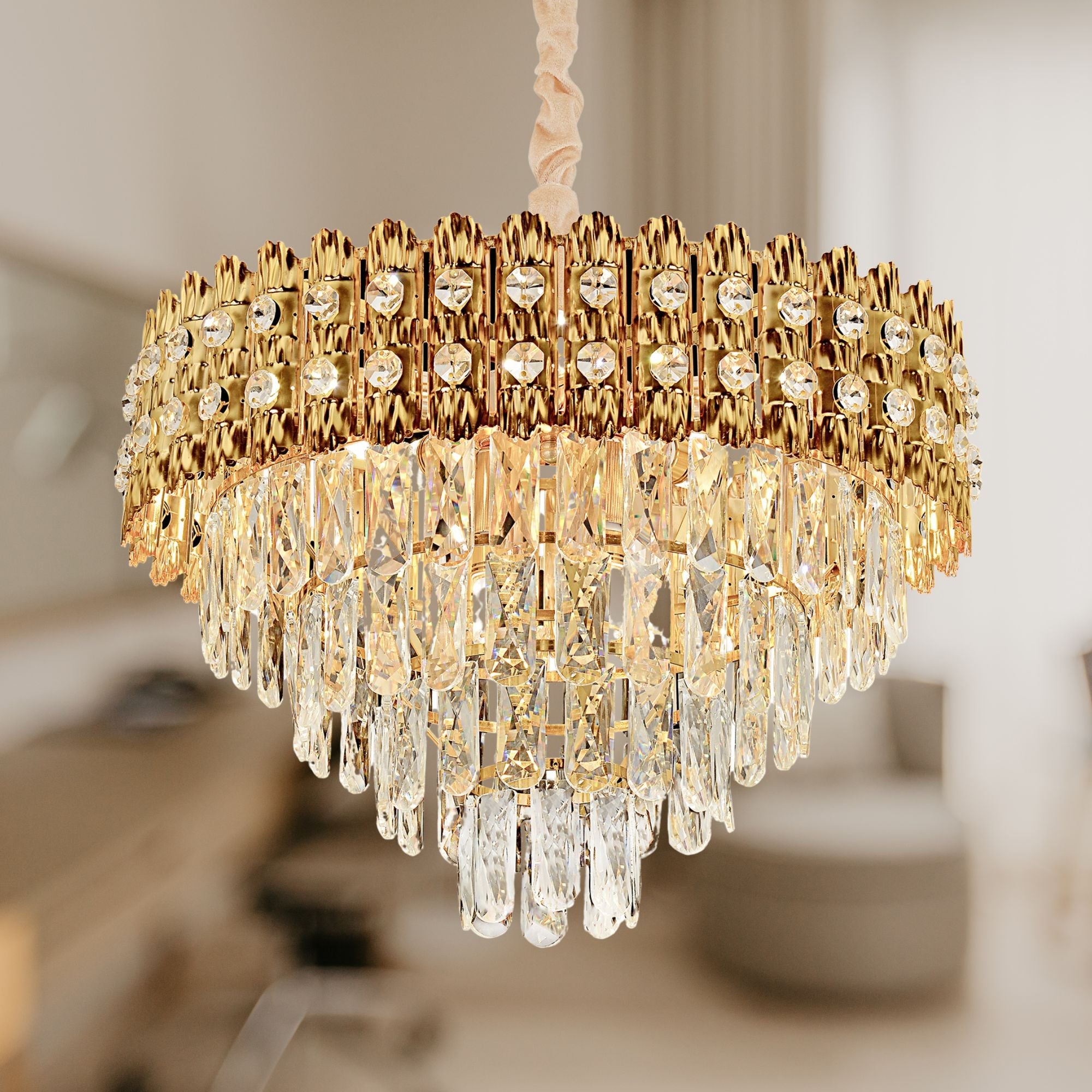 Lampa Wisząca z Kryształami G058-CP 60CM ZŁOTA  5