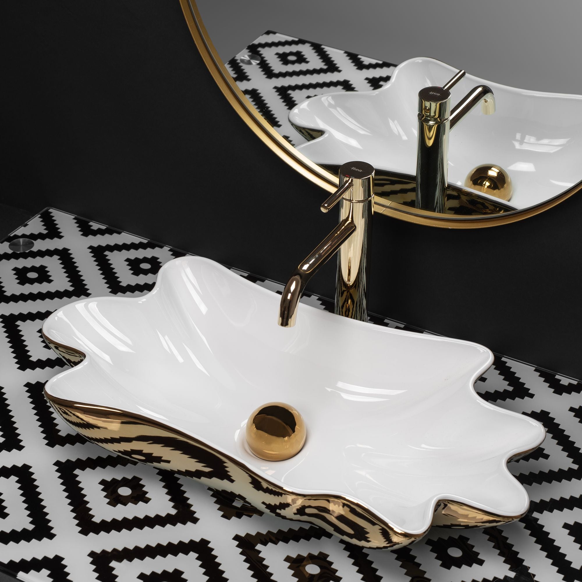 Umywalka REA Sea Infinity Gold/White + Korek