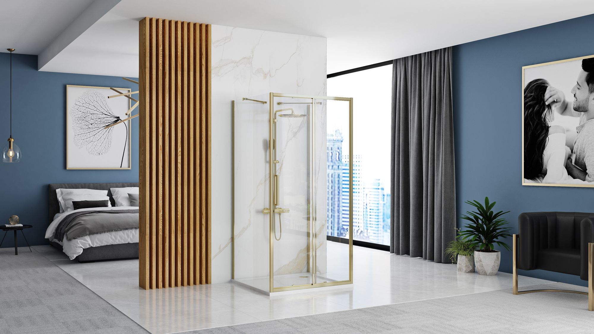 Kabina Prysznicowa Przyścienna Rapid Slide Złota 100x100