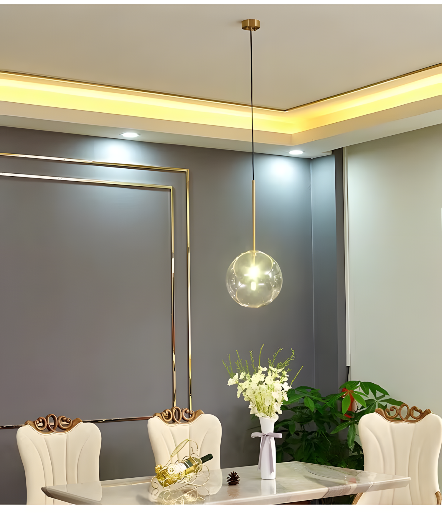 Lampa Sufitowa Wisząca Szklana Kula Złota 15cm APP1680-1CP  9